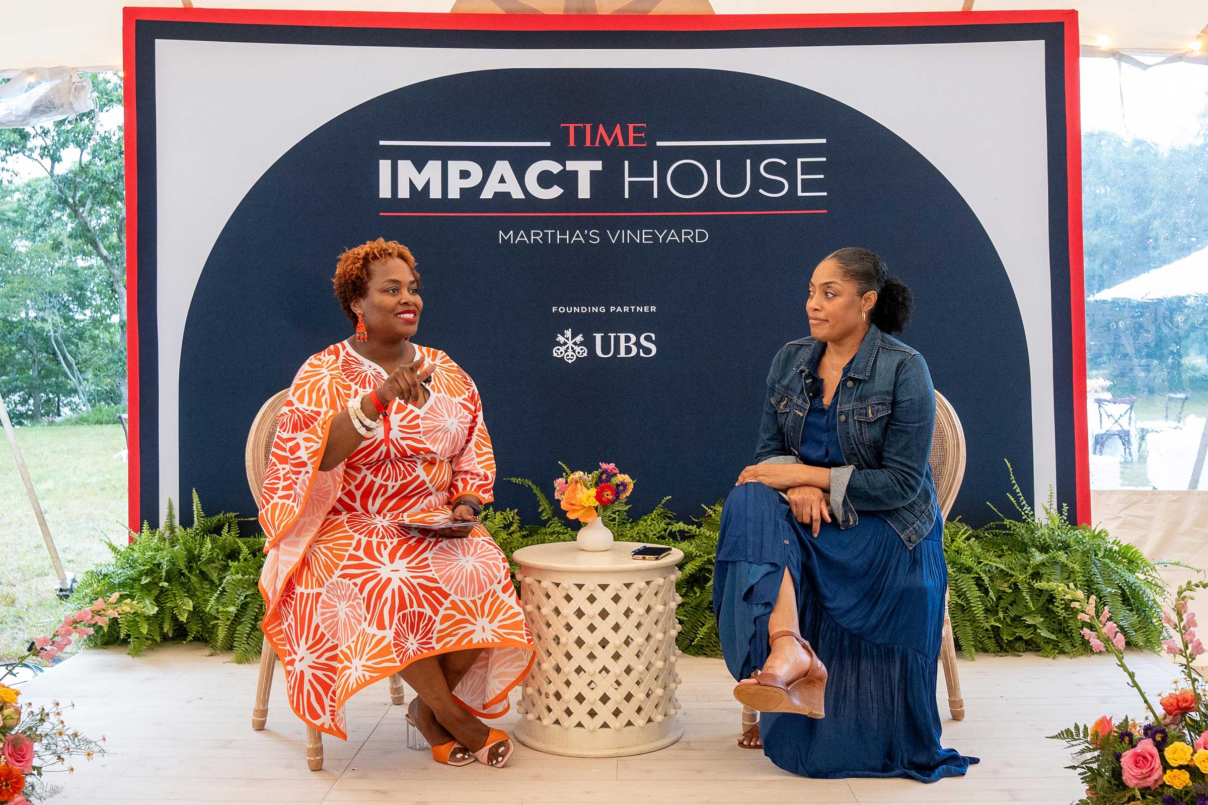 New Profit CEO Tulaine Montgomery and TIME Senior Correspondent Janell Ross speak at the inaugural TIME Impact House in Martha’s Vineyard on August 7, 2023. 