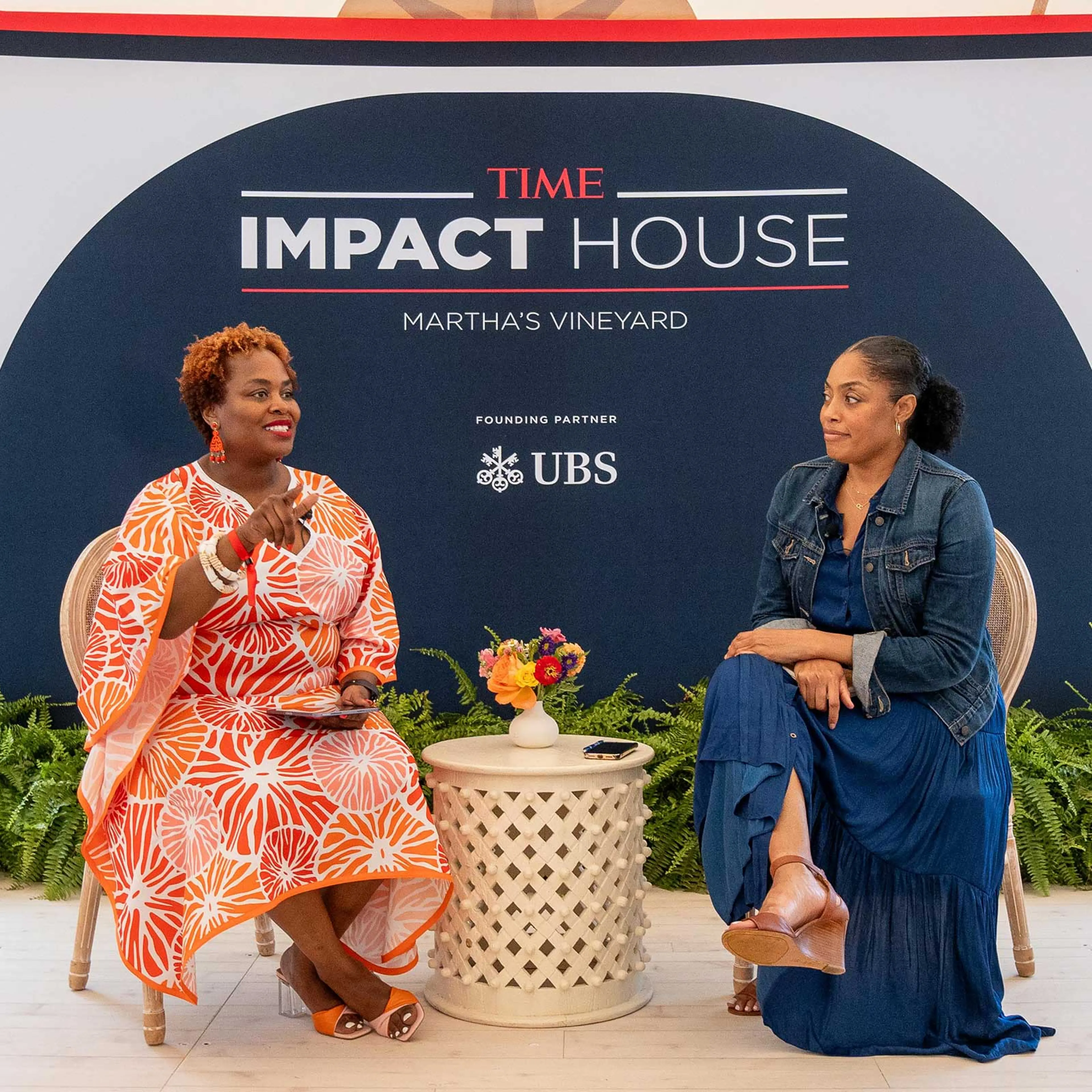 New Profit CEO Tulaine Montgomery and TIME Senior Correspondent Janell Ross speak at the inaugural TIME Impact House in Martha’s Vineyard on August 7, 2023.