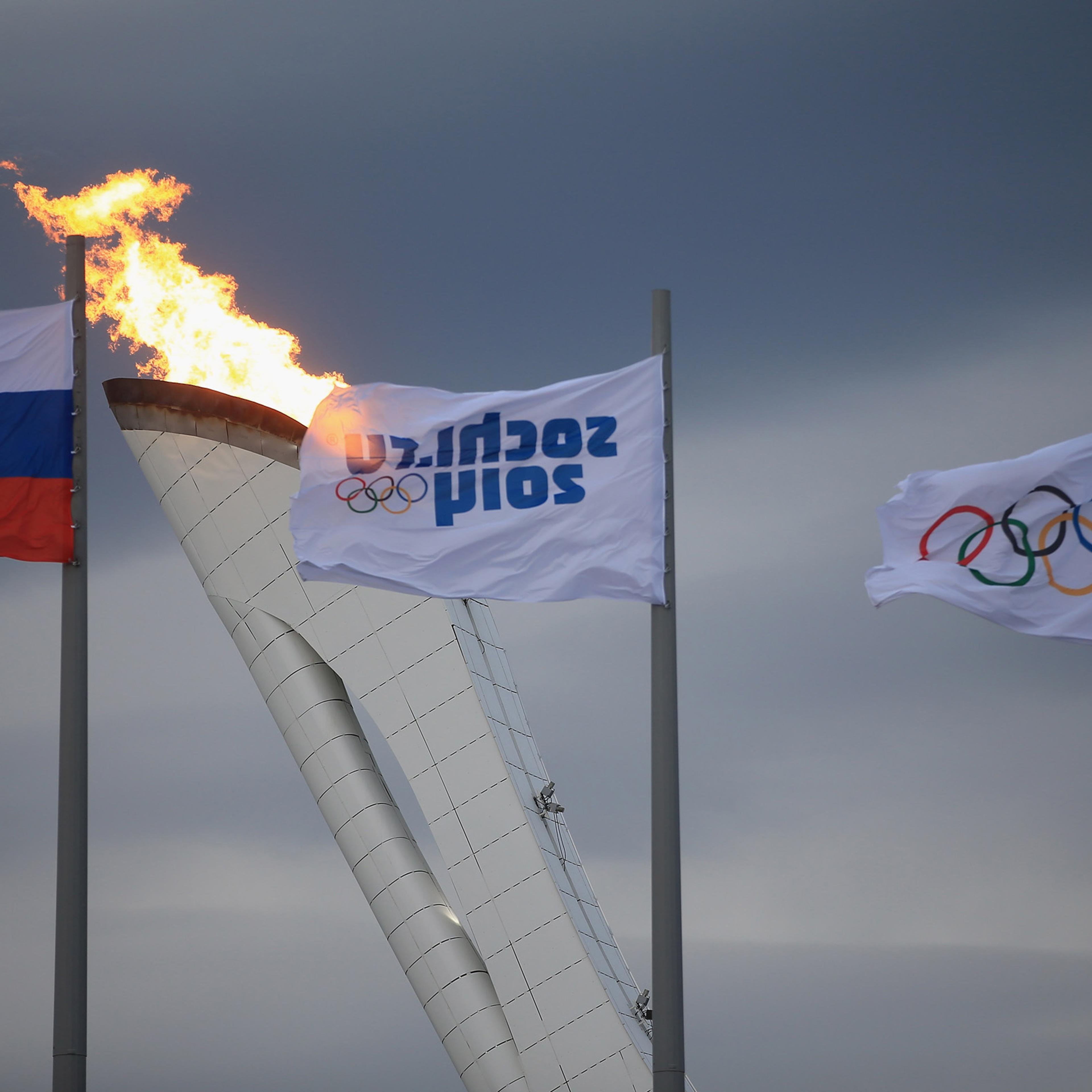 The Olympic Cauldron is tested by fire crews at the Sochi 2014 Winter Olympic Park in the Costal Cluster in Sochi, Russia on Jan. 27, 2014.