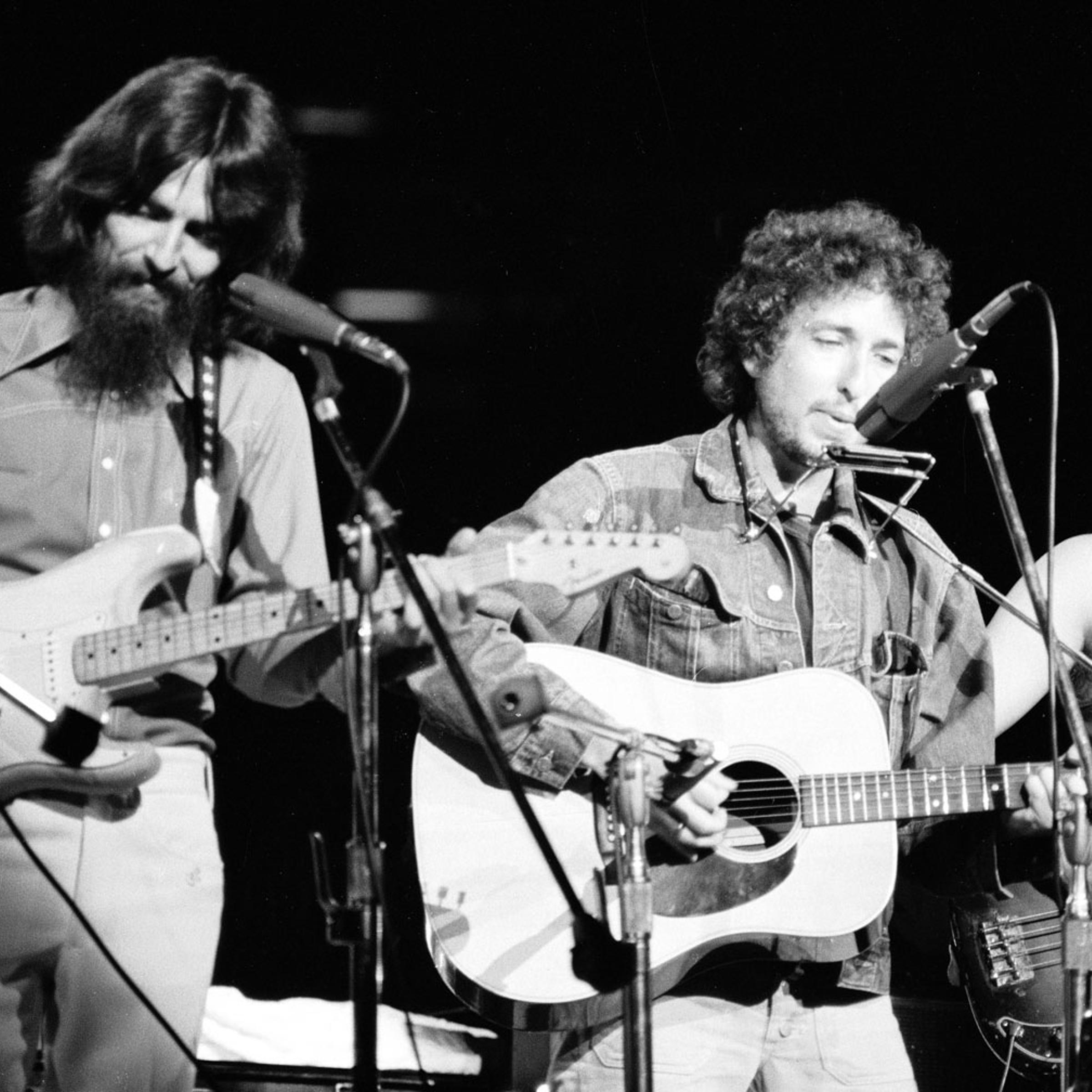 George Harrison, Bob Dylan, Leon Russell, the Concert for Bangladesh, Madison Square Garden, 1971.