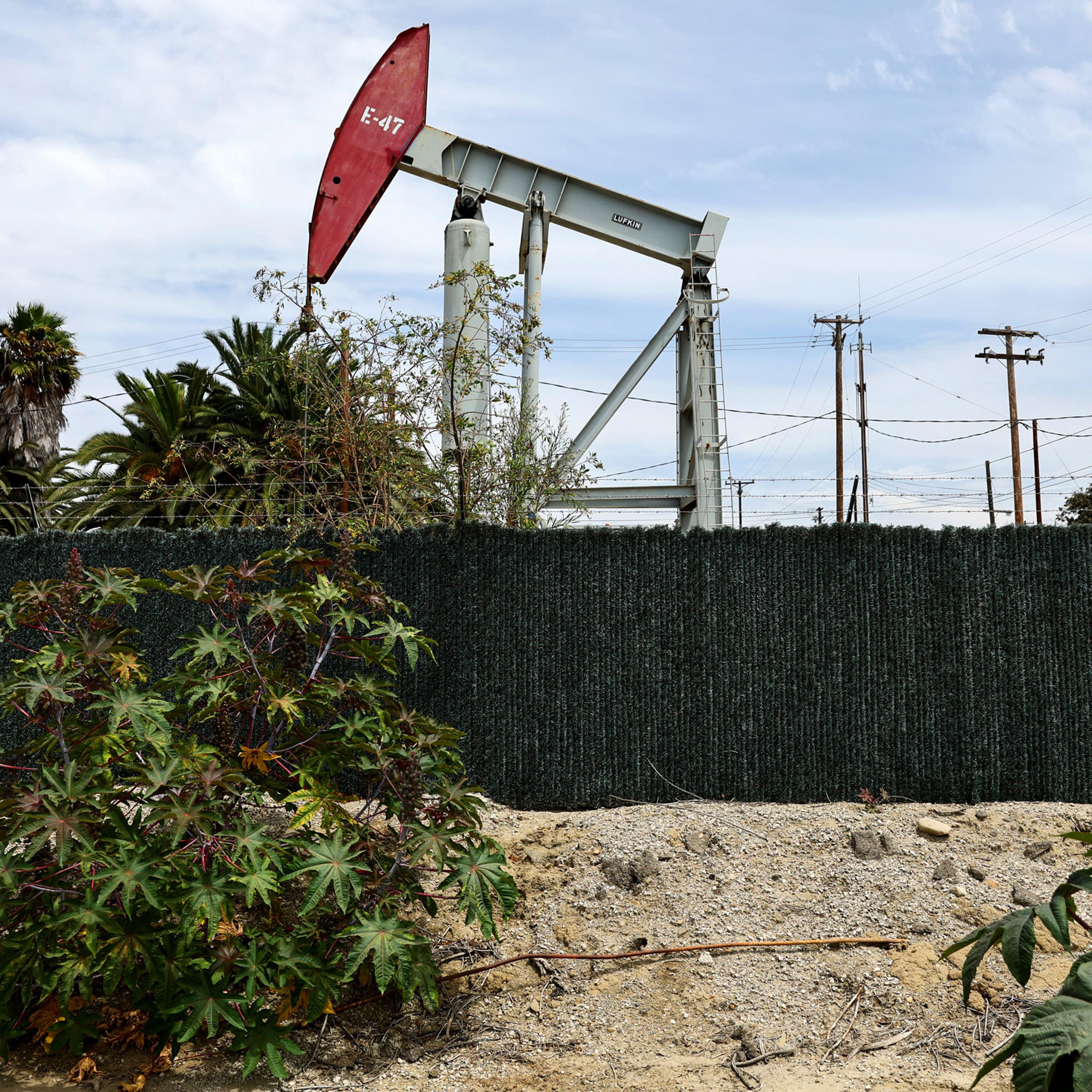 An oil pumpjack operates on August 5, 2022 near Ventura, California
