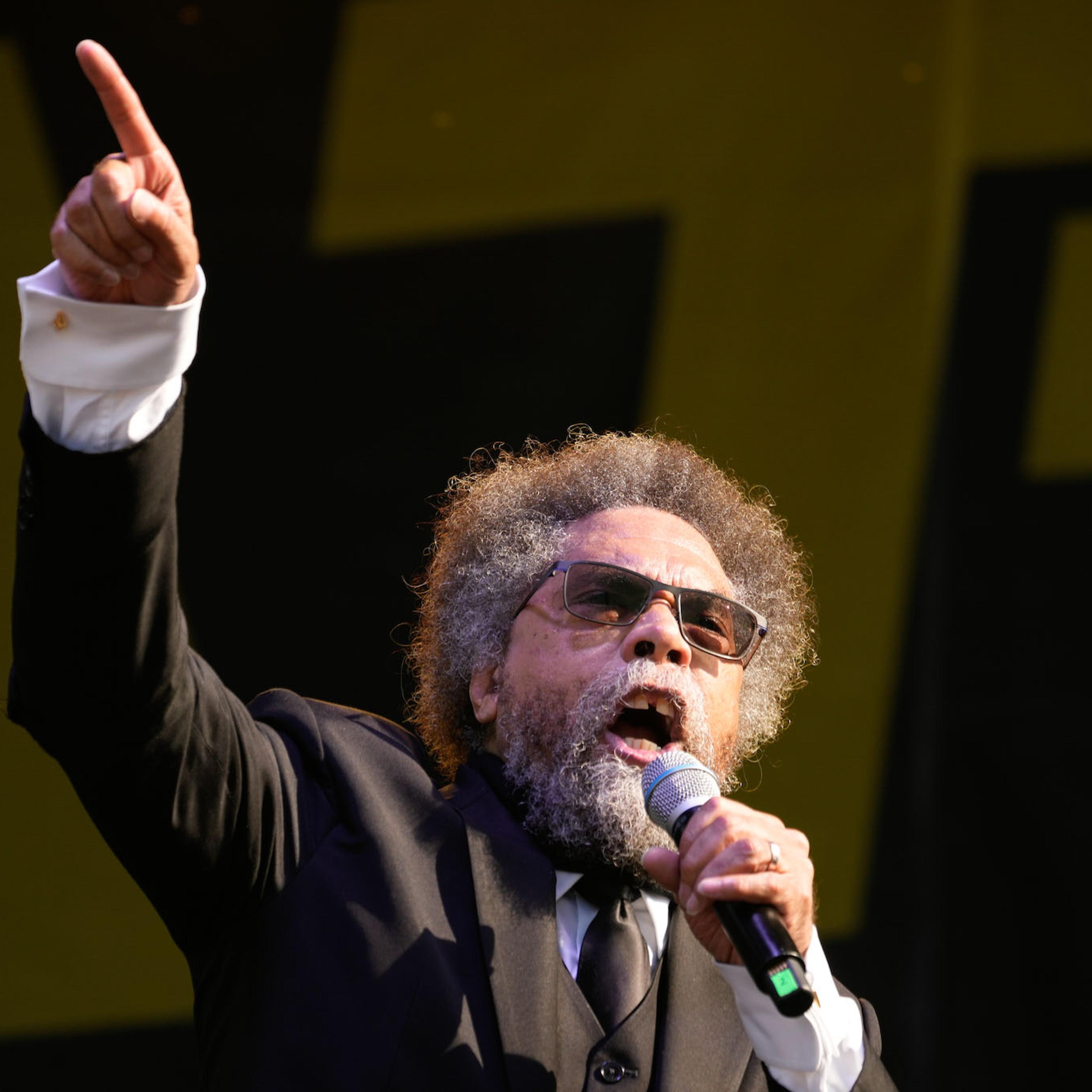 Cornel West speaking at an event in Los Angeles.