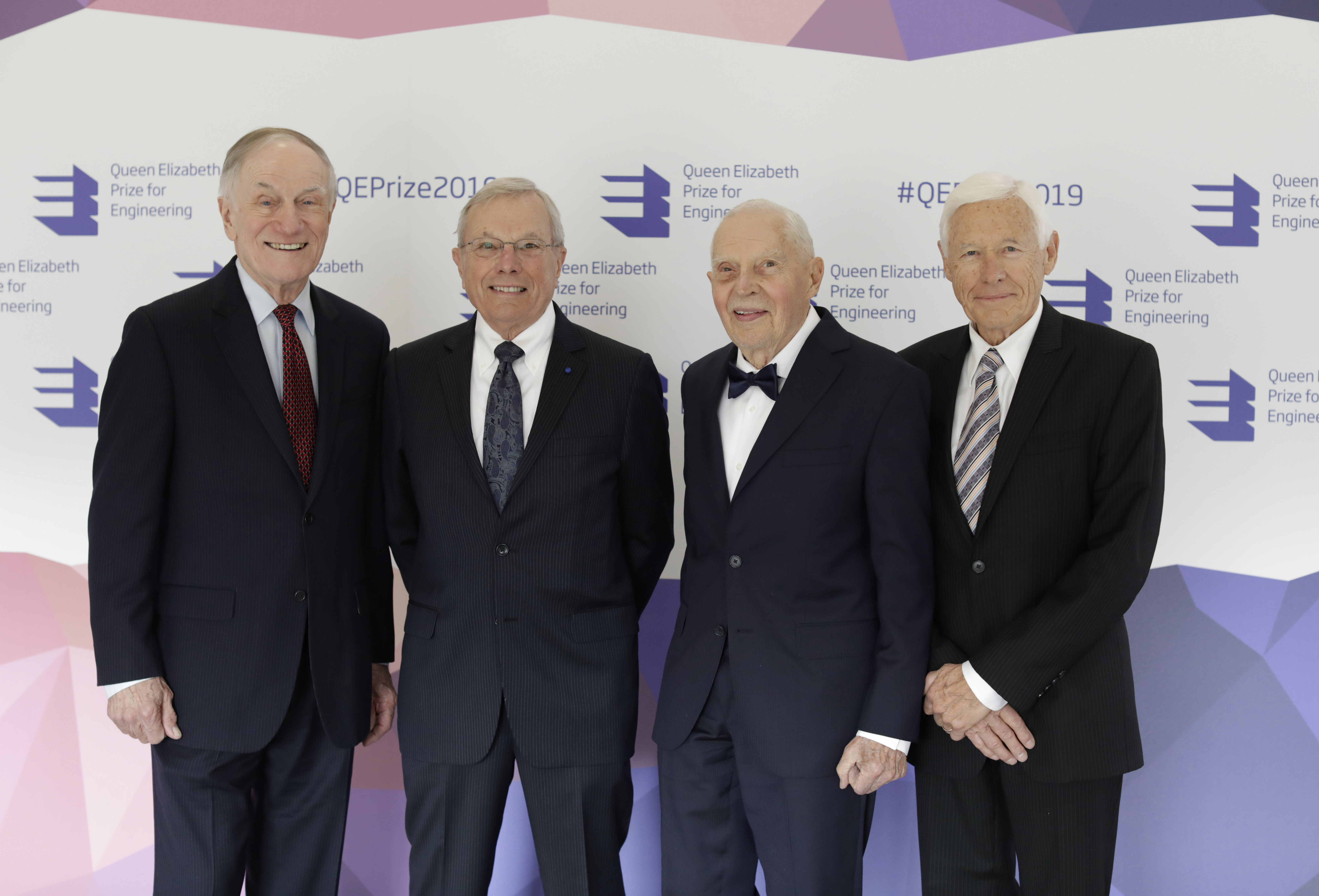 FEB 12: The four winners of the 2019 Queen Elizabeth Prize for Engineering, for innovations that brought GPS to the world. From left: Richard Schwartz, Bradford Parkinson, James Spilker, Hugo Freuhauf