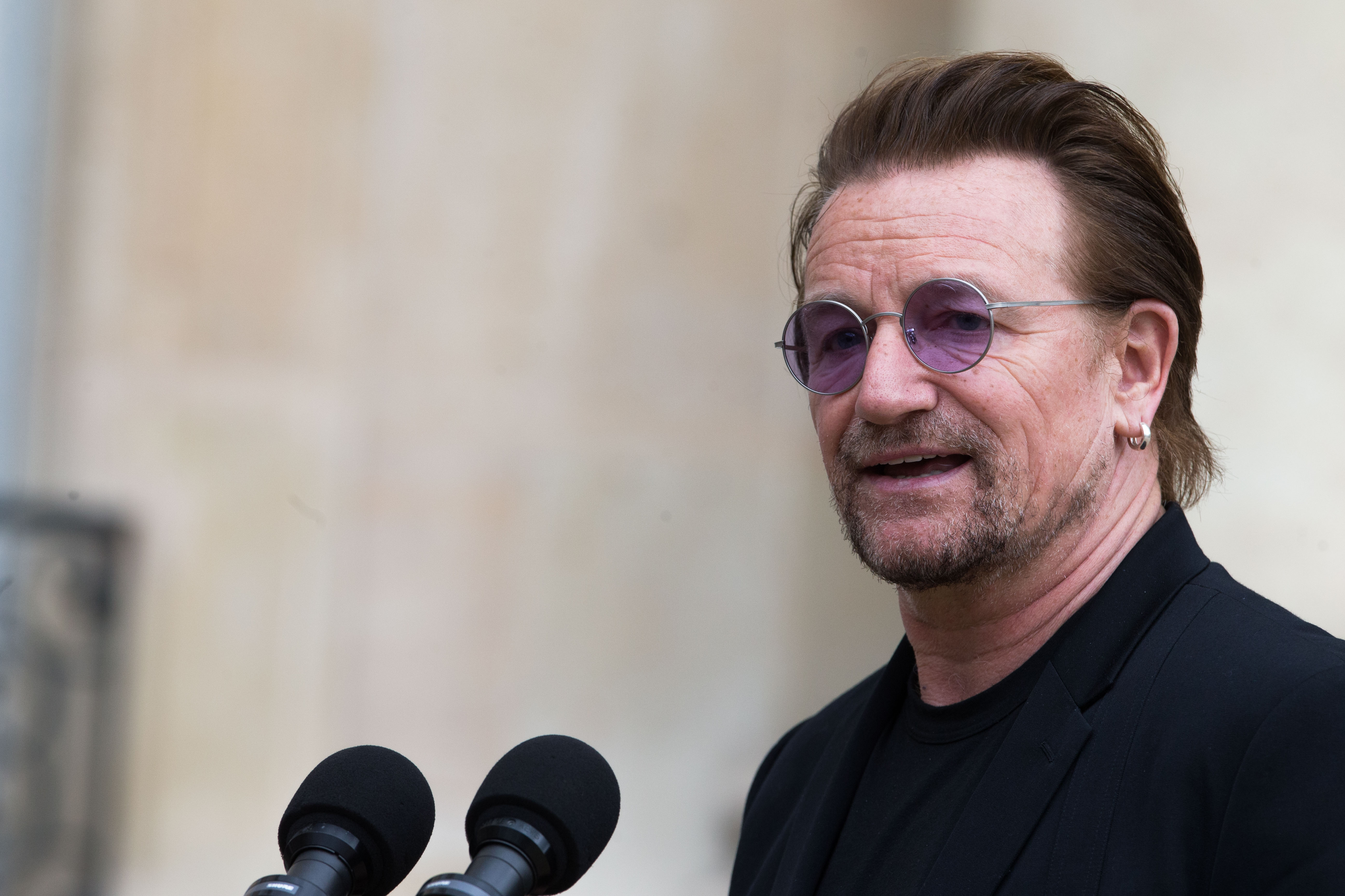 Emmanuel Macron : Meeting with The Singer Bono, Co Founder Of The Ngo One