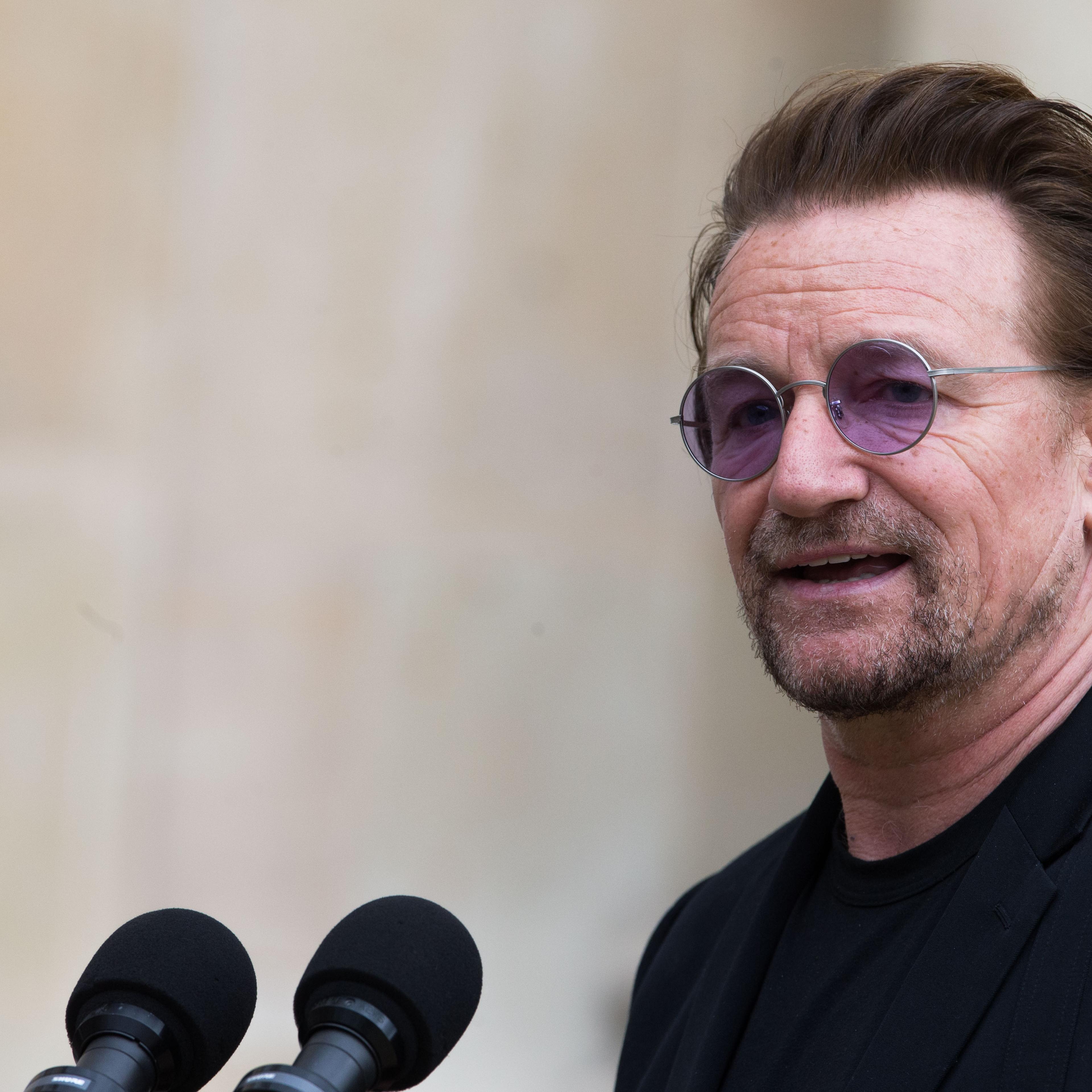 Emmanuel Macron : Meeting with The Singer Bono, Co Founder Of The Ngo One