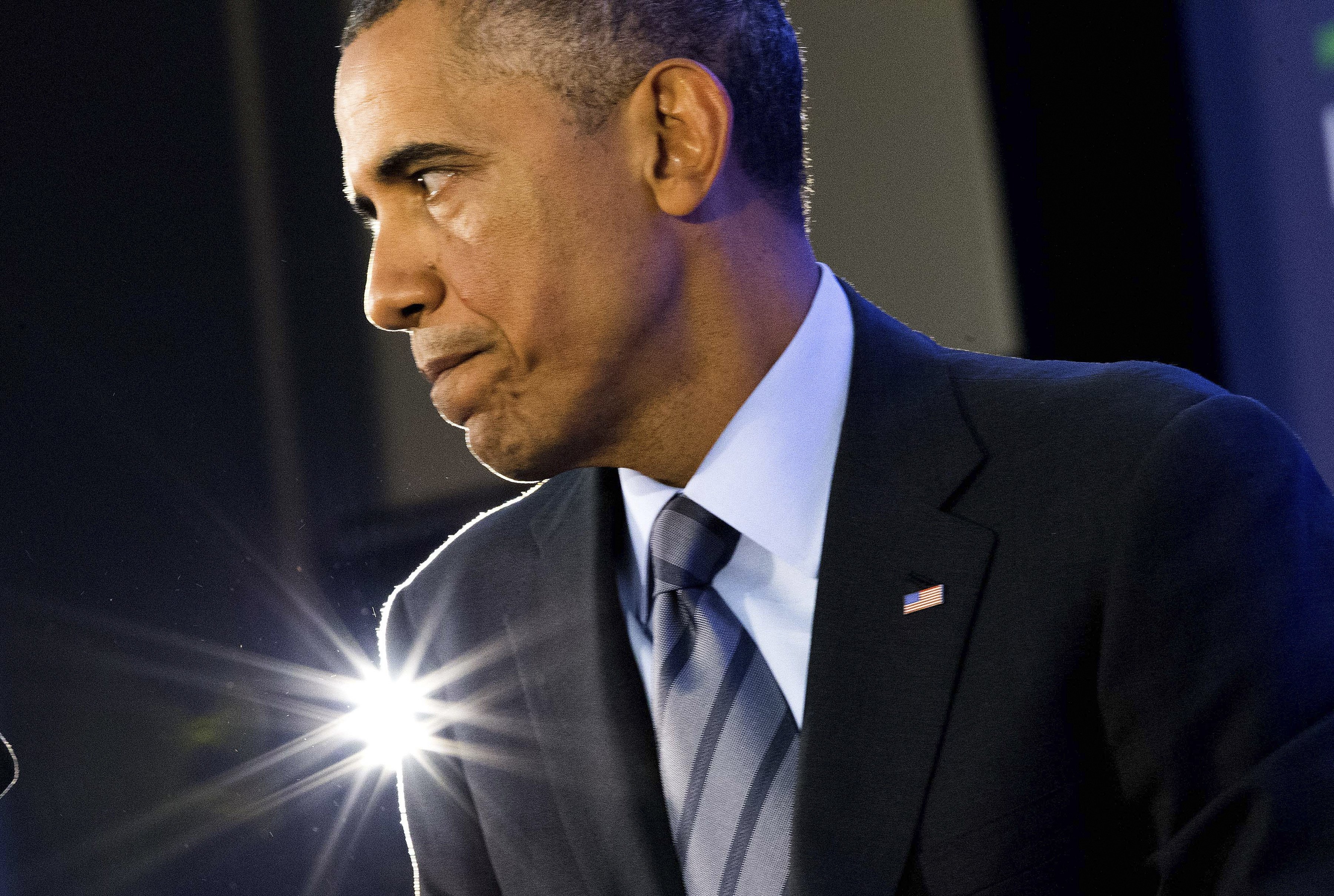 President Barack Obama speaks at the State Department following the U.S. -Africa Summit in Washington.