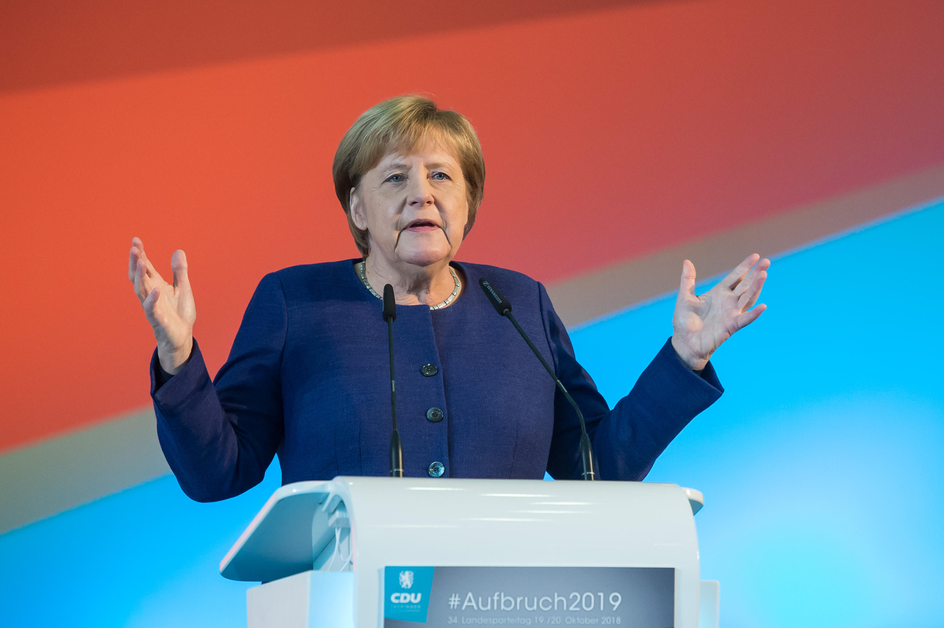 Angela Merkel, Chancellor and Federal Chairman of the CDU, speaking at the state party conference of the CDU Thuringia