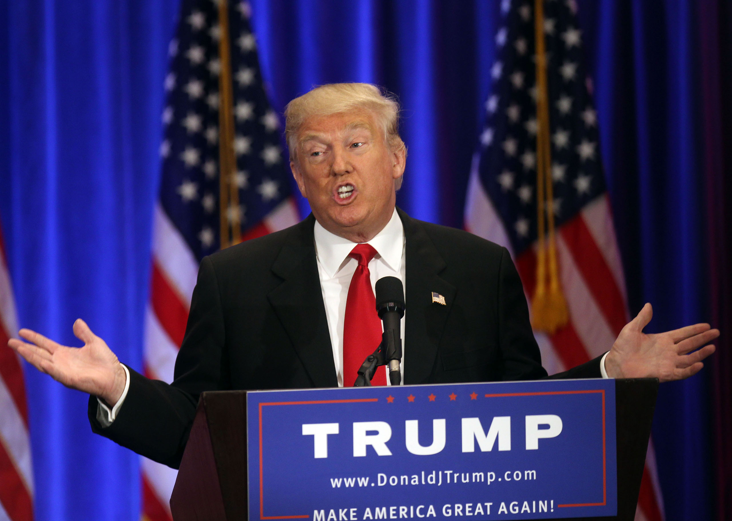 Donald Trump gives campaign speech at Trump SoHo in New York City on June 22, 2016.
