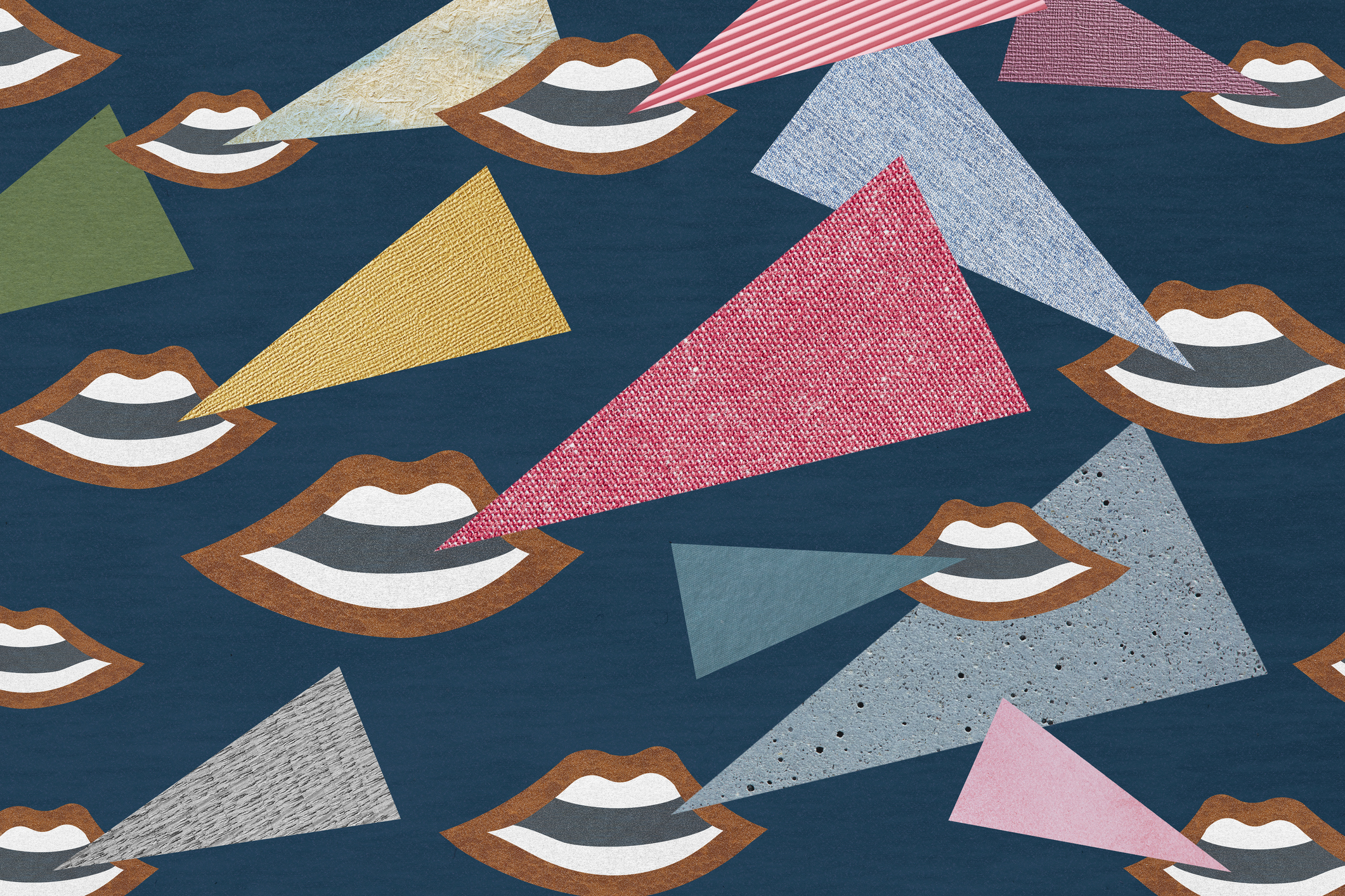 Many open mouths with speech triangles