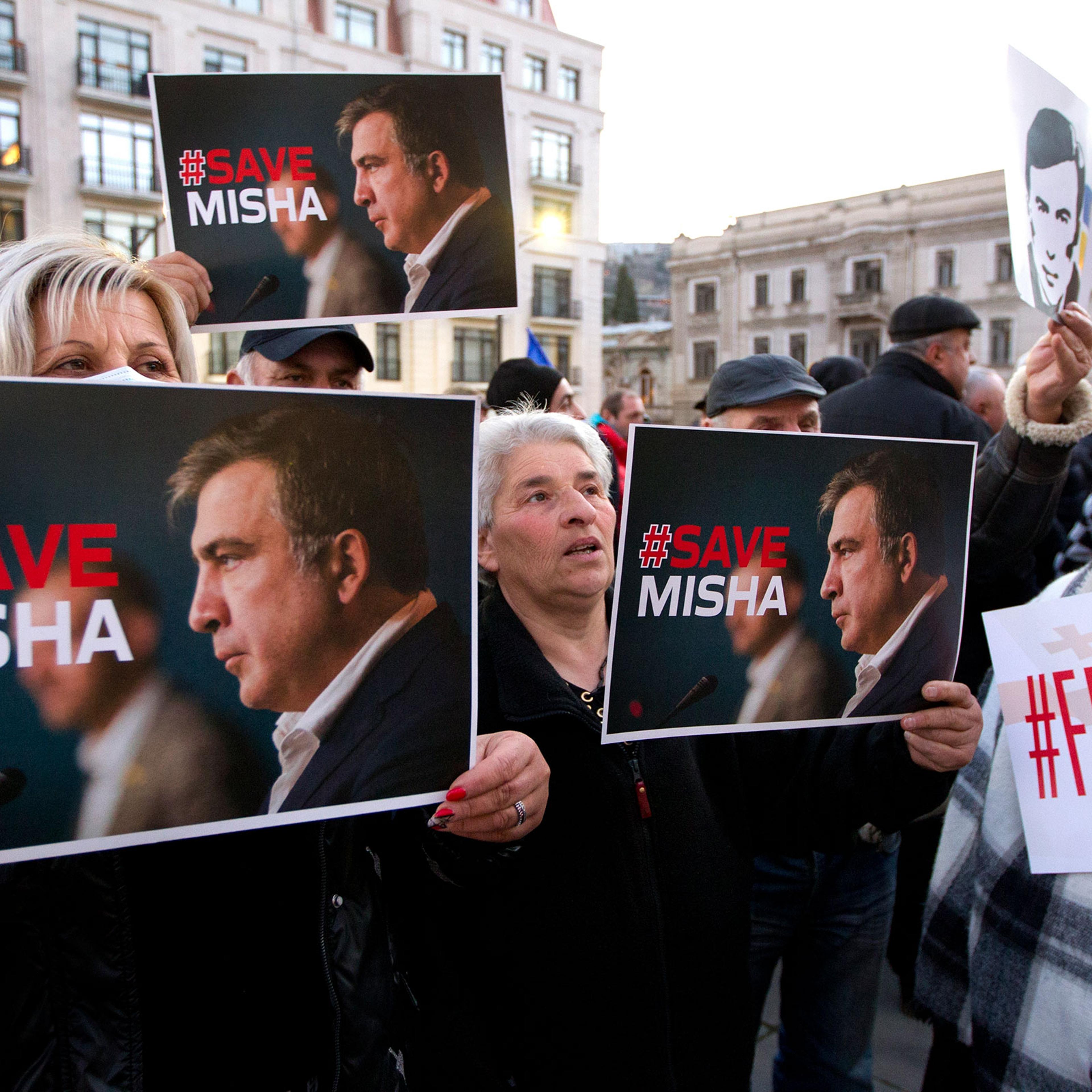 Supporters of former Georgian President Mikheil Saakashvili gather in Tbilisi, Georgia, Wednesday, Jan. 4, 2023.