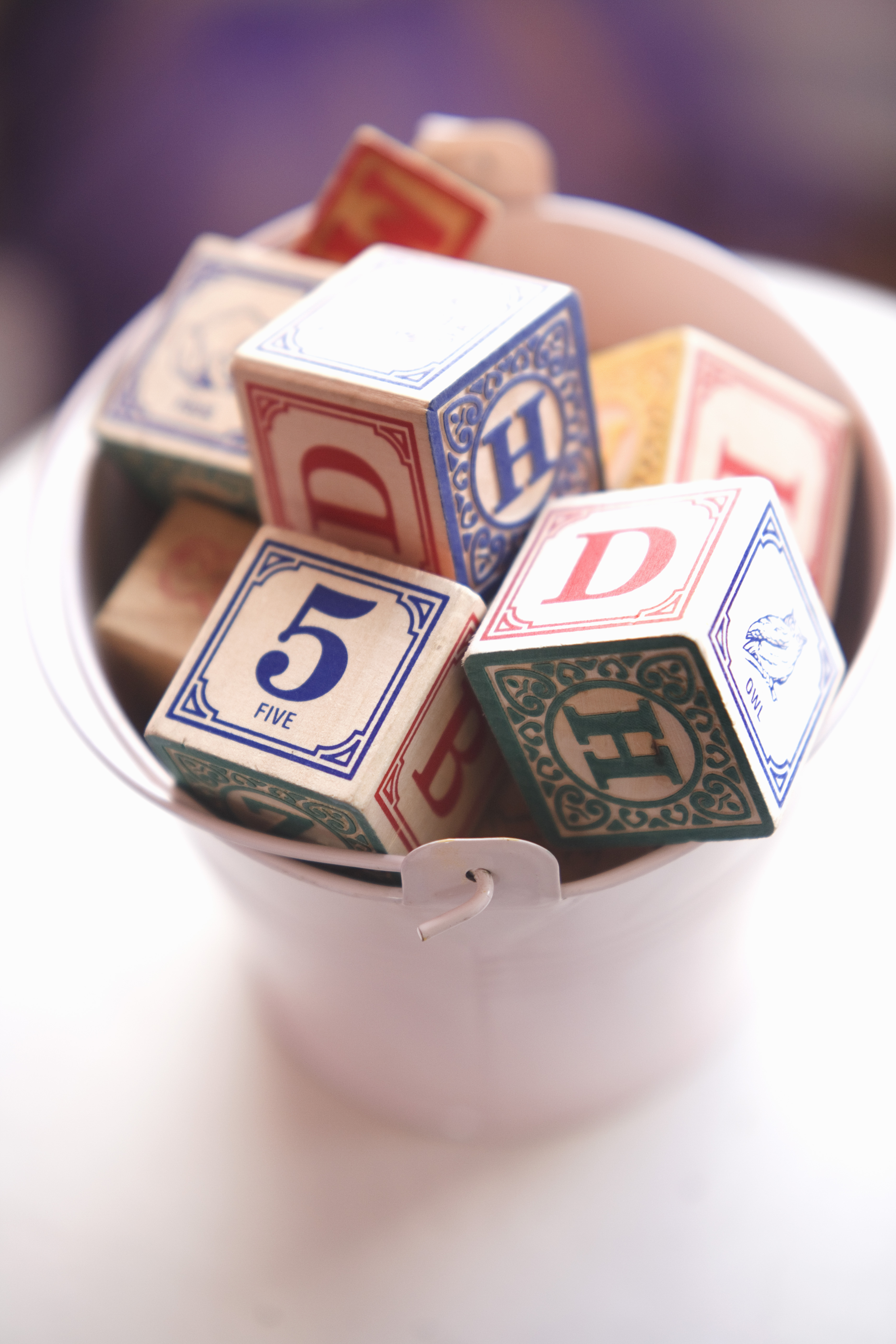Toy blocks in pail