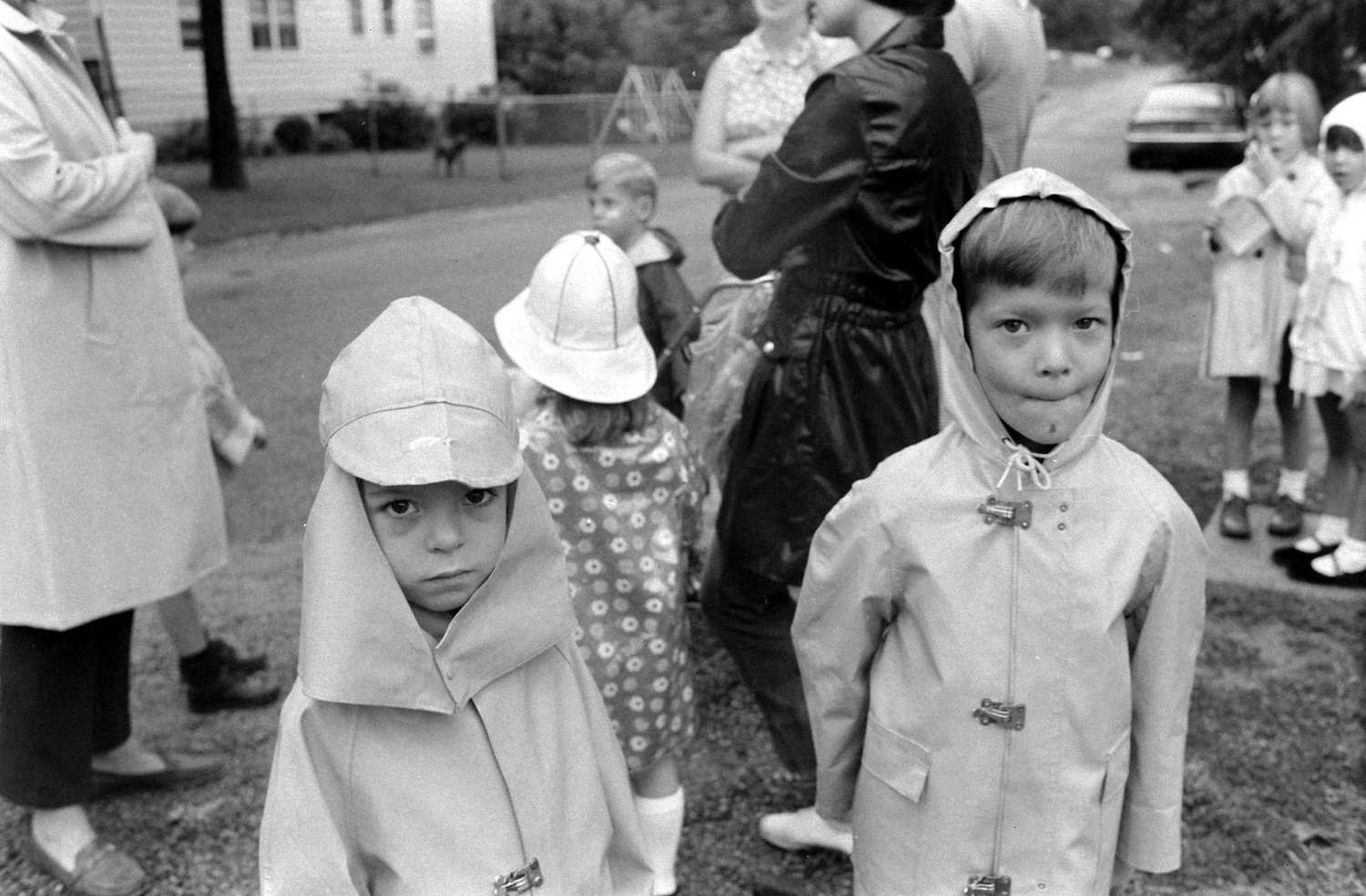 School bus stop, New Jersey, 1971