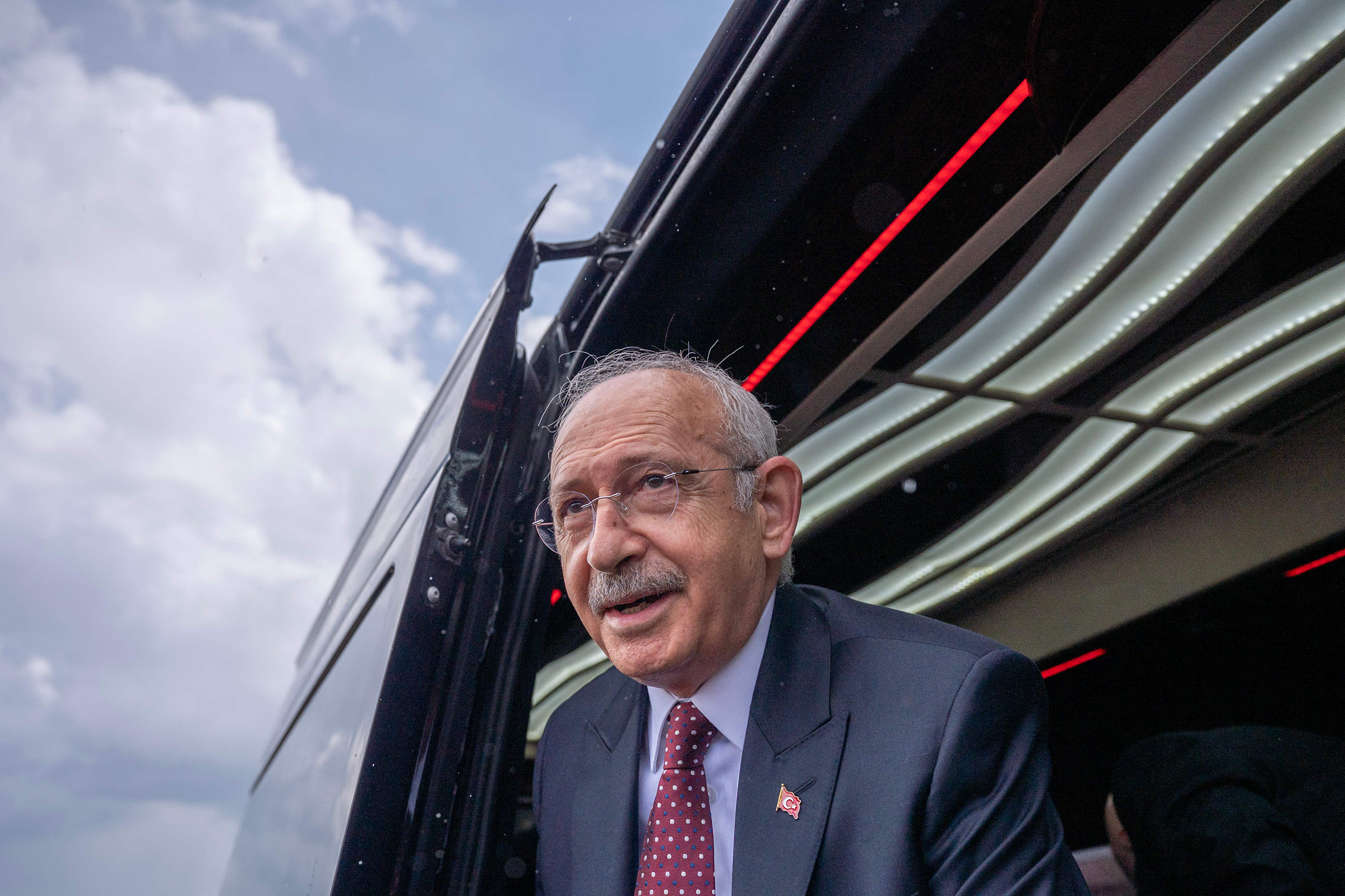 The Presidential candidate of the Nation Alliance and the leader of the Republican People's Party (CHP) Kemal Kılıçdaroğlu looks on as he visits the earthquake-hit Adıyaman on April 21, the first day of Ramadan Feast. 