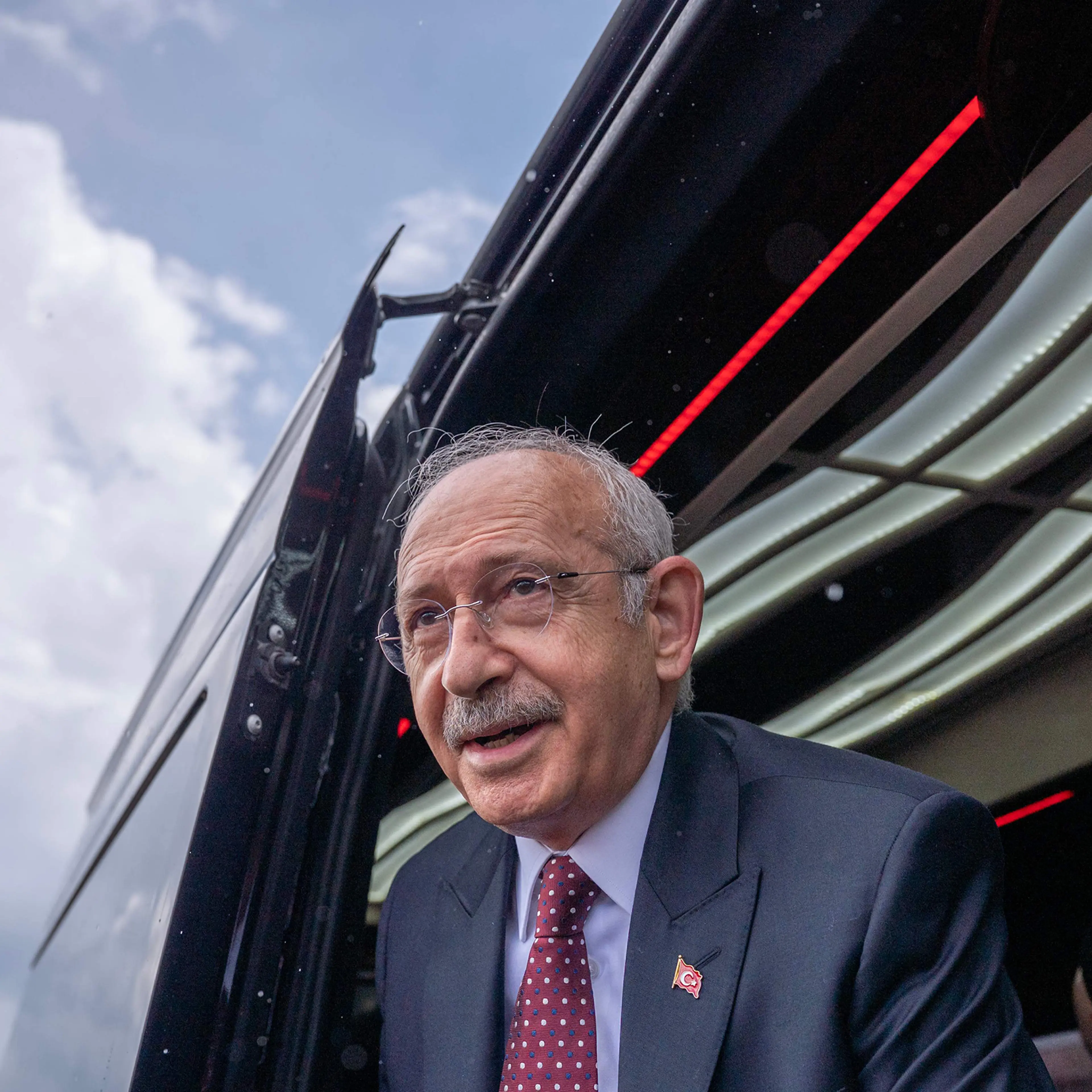 The Presidential candidate of the Nation Alliance and the leader of the Republican People's Party (CHP) Kemal Kılıçdaroğlu looks on as he visits the earthquake-hit Adıyaman on April 21, the first day of Ramadan Feast.