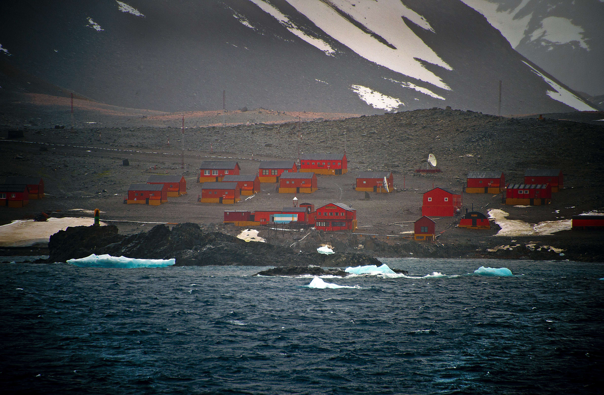 View of the Argentinian Esperanza military base from the Brazilian Navy's Oceanographic Ship Ary Rongel in Antarctica on March 5, 2014.