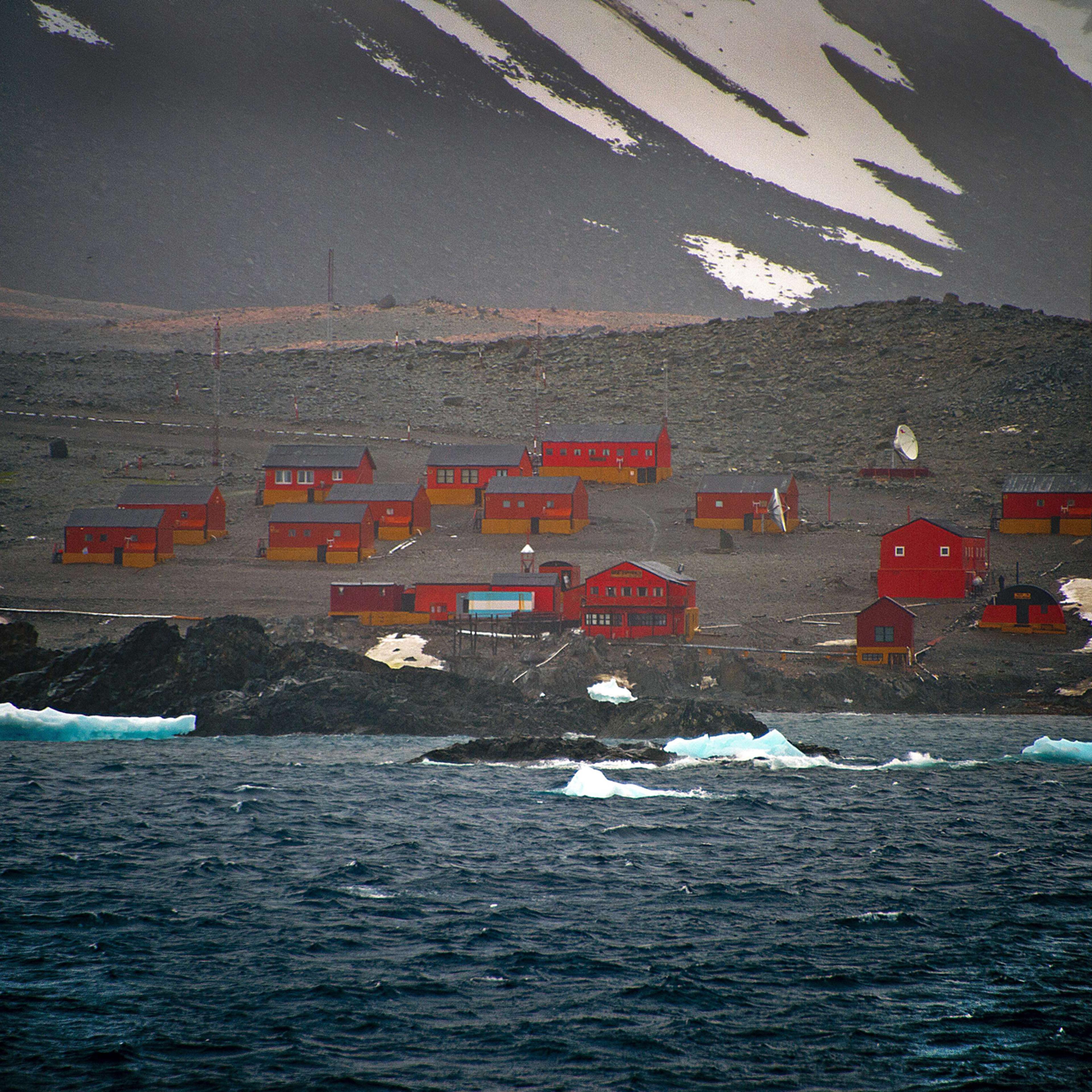 View of the Argentinian Esperanza military base from the Brazilian Navy's Oceanographic Ship Ary Rongel in Antarctica on March 5, 2014.