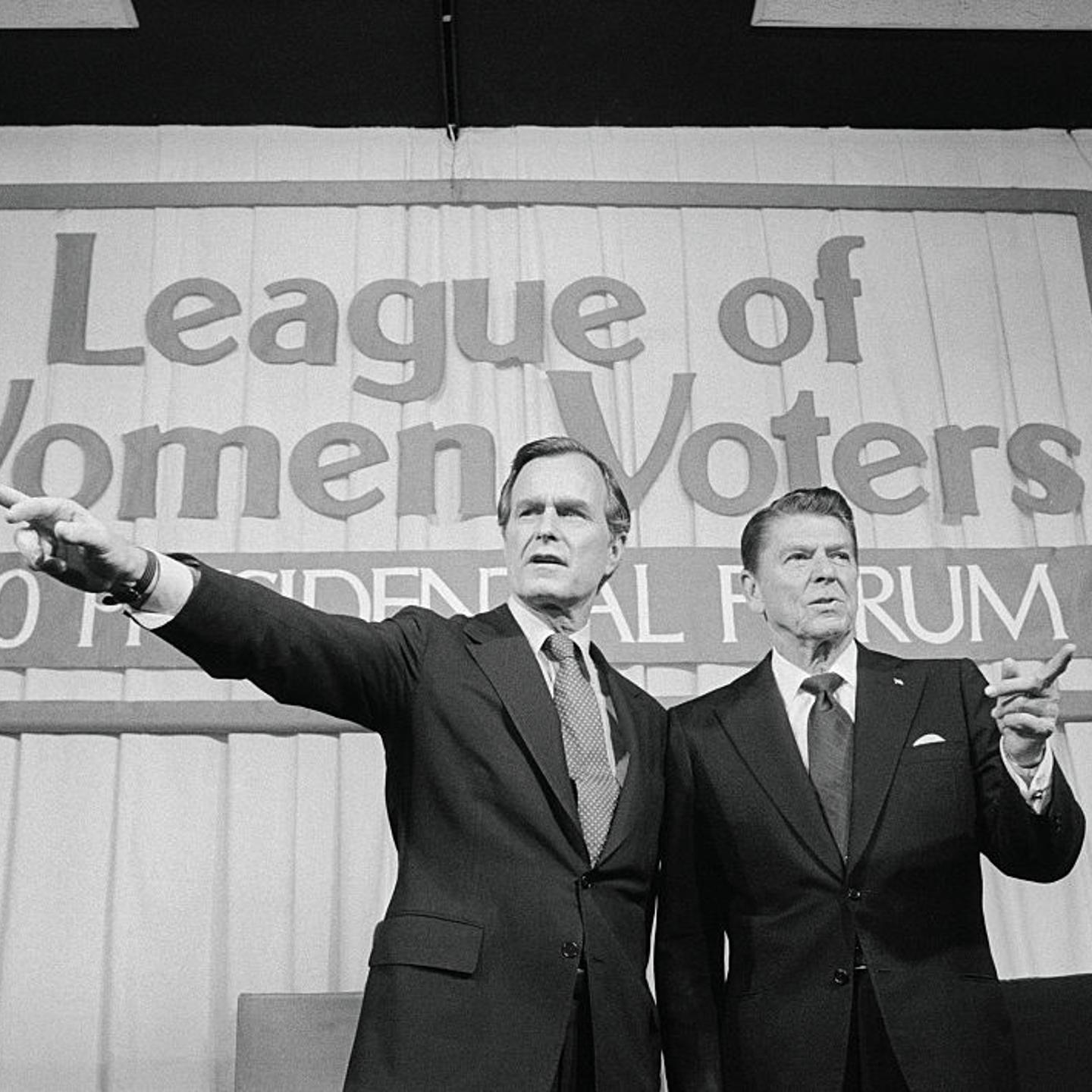 George Bush and Ronald Reagan Pointing