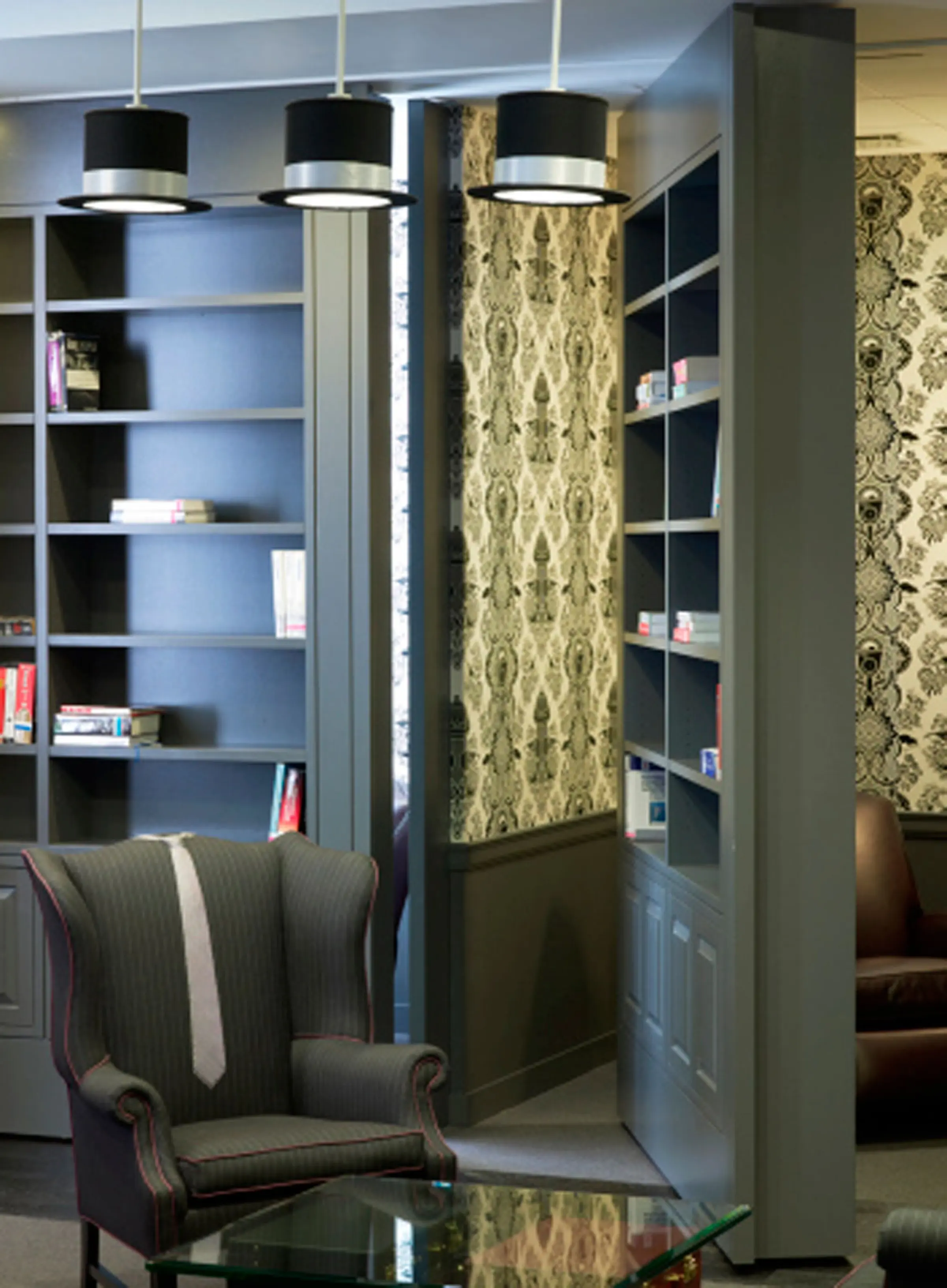 A bookcase turns to reveal one of three "secret rooms" in Google's library.