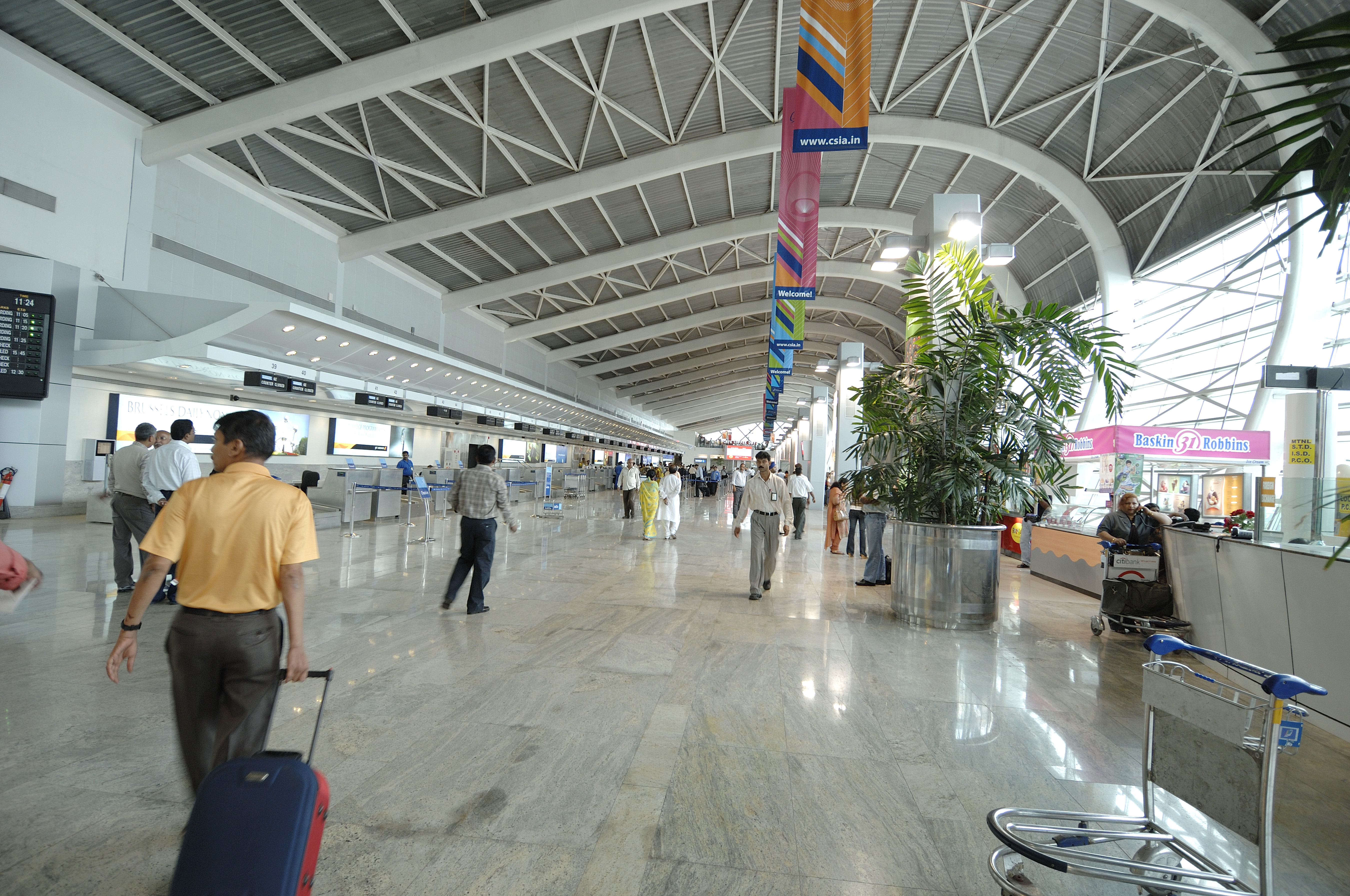 Renovated domestic airport terminal of Chhatrapati Shivaji International airport in Mumbai, Maharashtra, India.