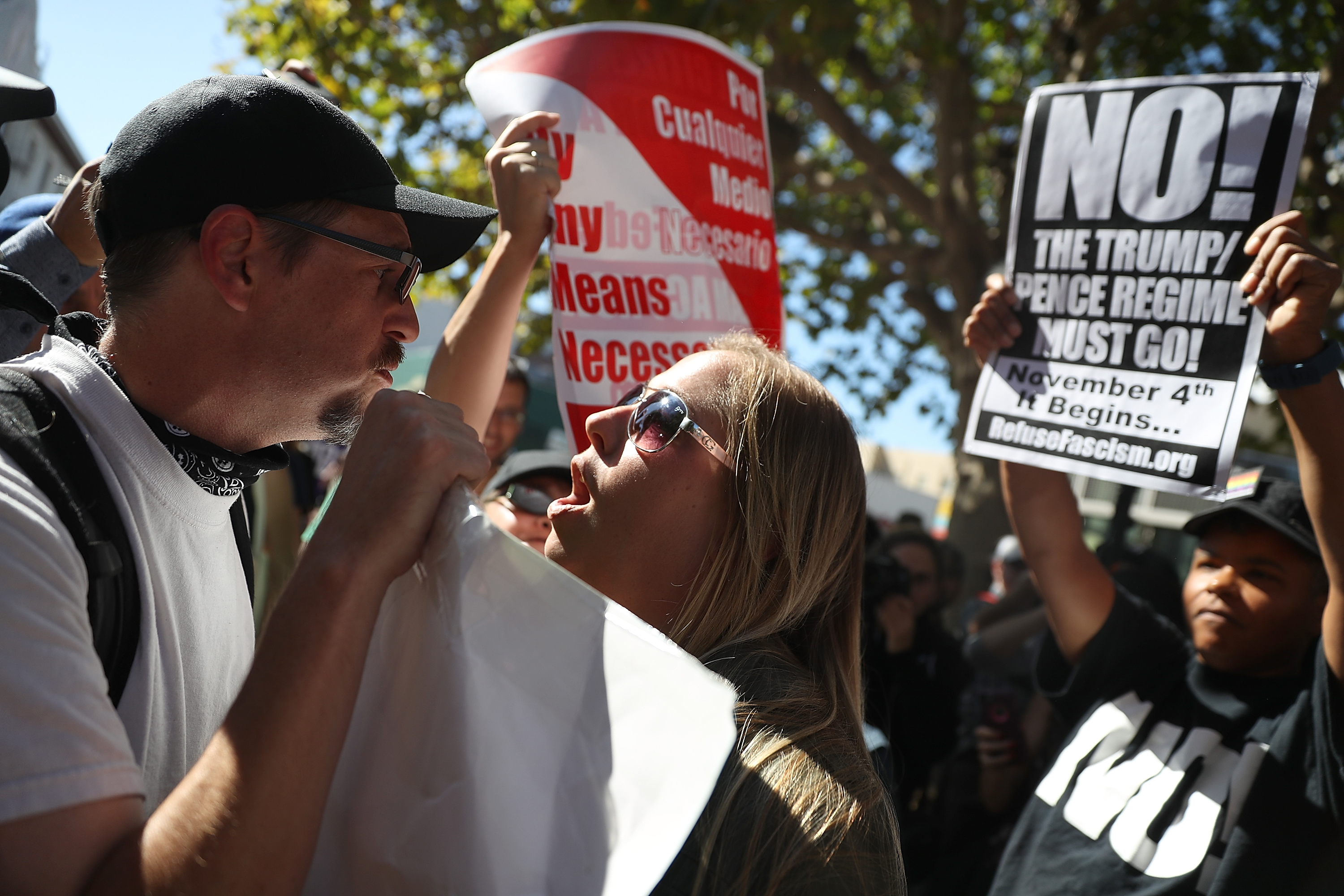 Right Wing Commentator Milo Yiannopoulos Gives Speech At Plaza In Berkeley