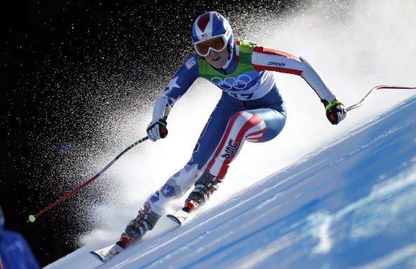 Lindsey Vonn skies the Women's Alpine Super-G at the 2010 Vancouver Winter Olympics.