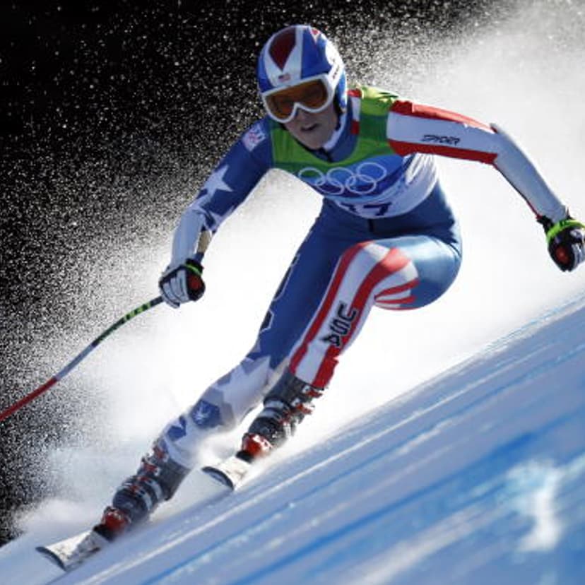 Lindsey Vonn skies the Women's Alpine Super-G at the 2010 Vancouver Winter Olympics.