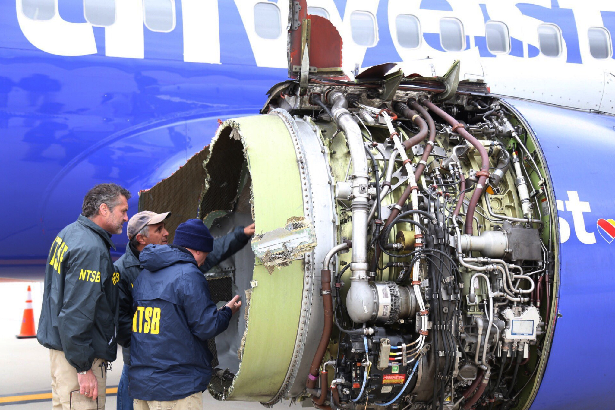 Damage to the engine of Southwest Airlines plane