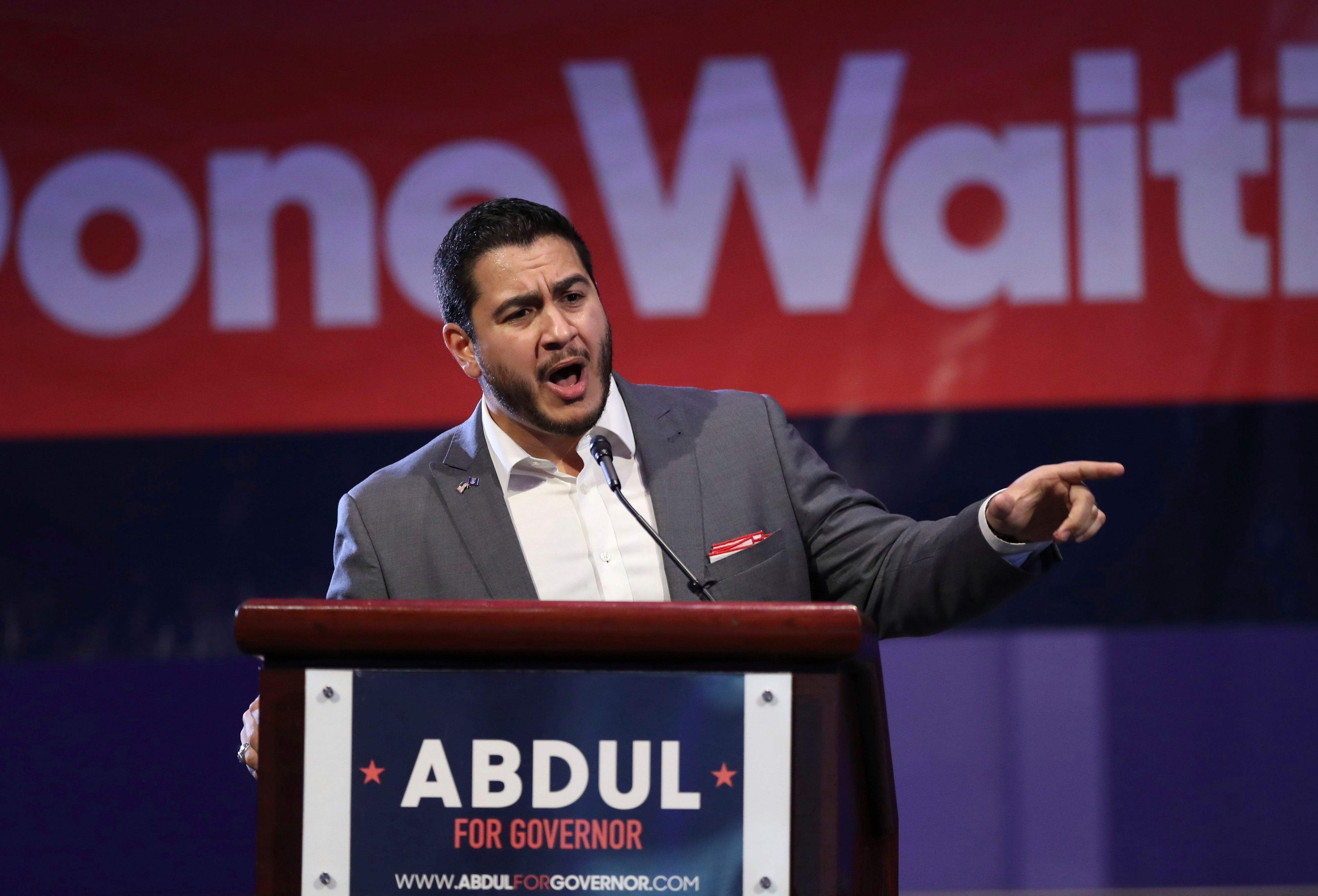 Michigan Democratic gubernatorial candidate Abdul El-Sayed addresses supporters during a rally