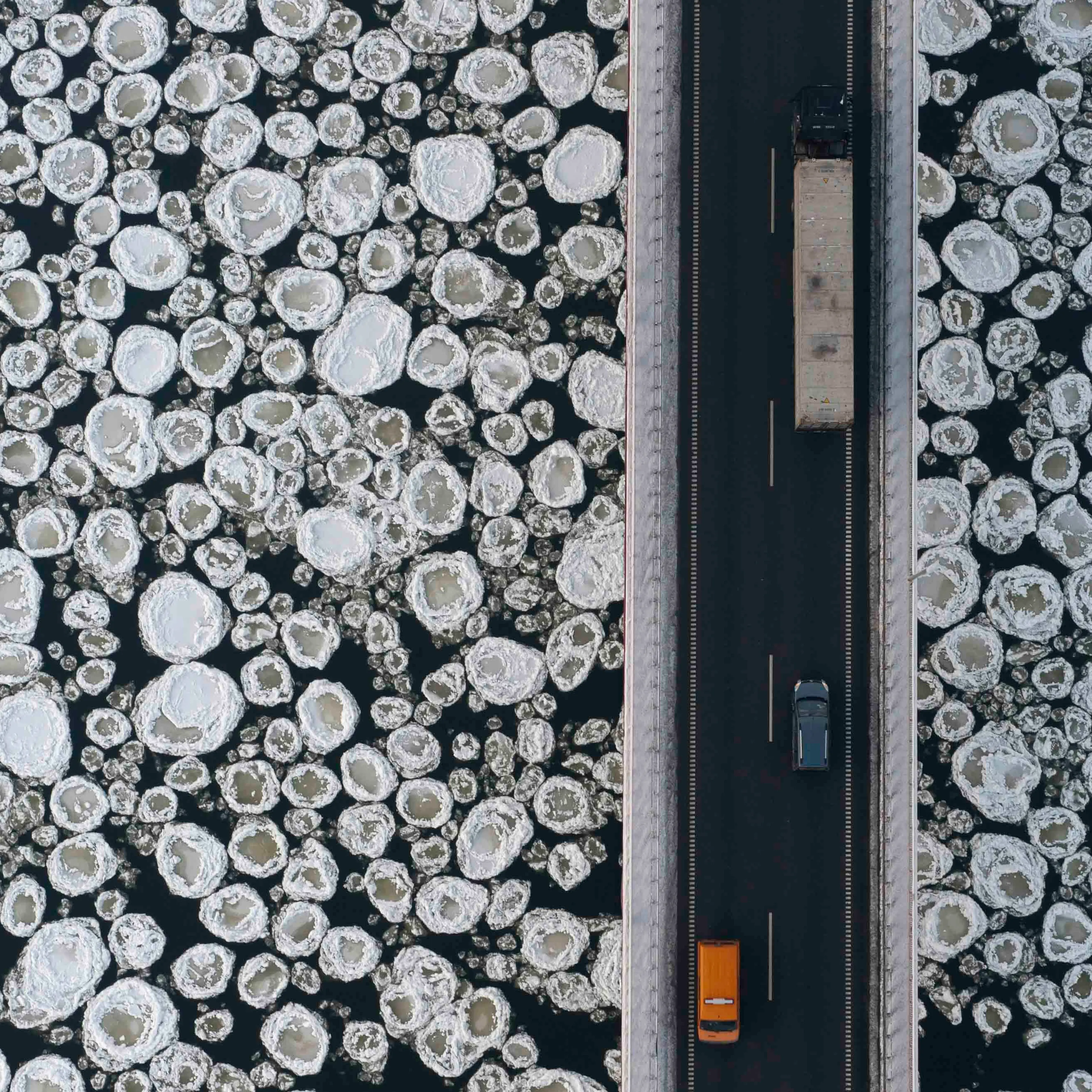 Ice floe on the Vistula river near village Kiezmark in northern Poland.