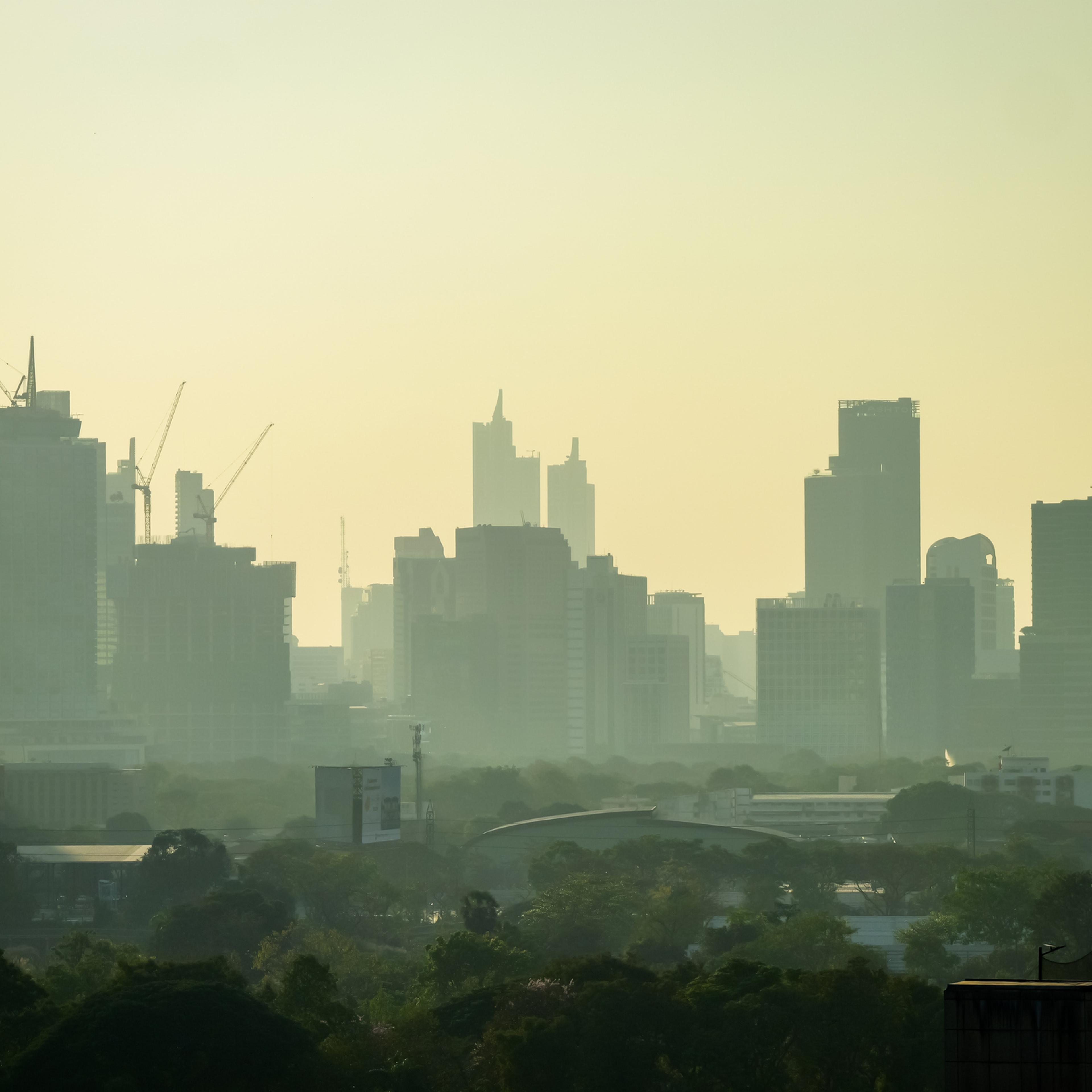 Hazy morning pollution and dusty smoke and smog atmosphere in Bangkok