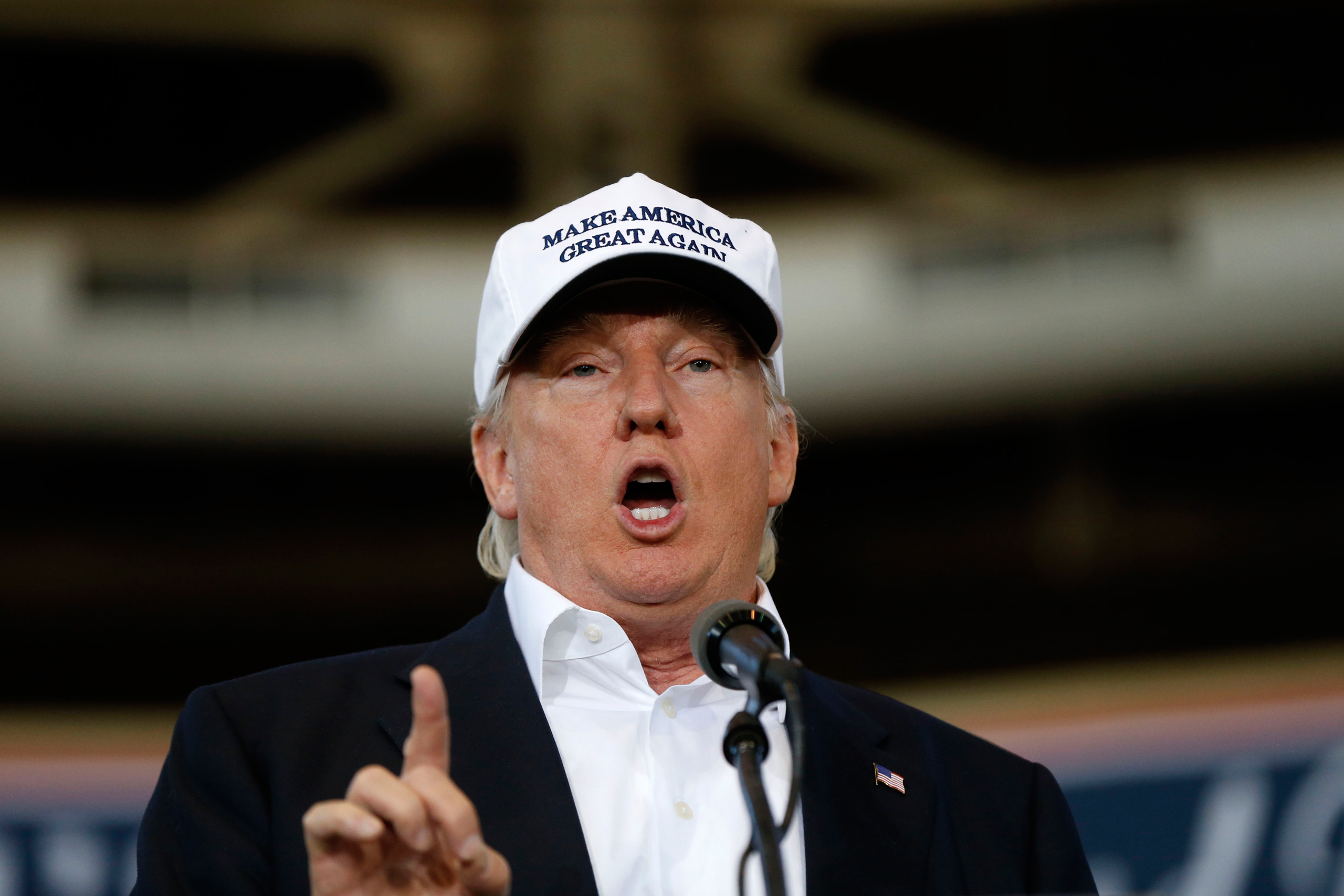Republican presidential candidate Donald Trump speaks at Joni's Roast and Ride, a fundraiser for a PAC, at the Iowa State Fairgrounds, in Des Moines, Iowa, Saturday, Aug. 27, 2016. (AP Photo/Gerald Herbert)