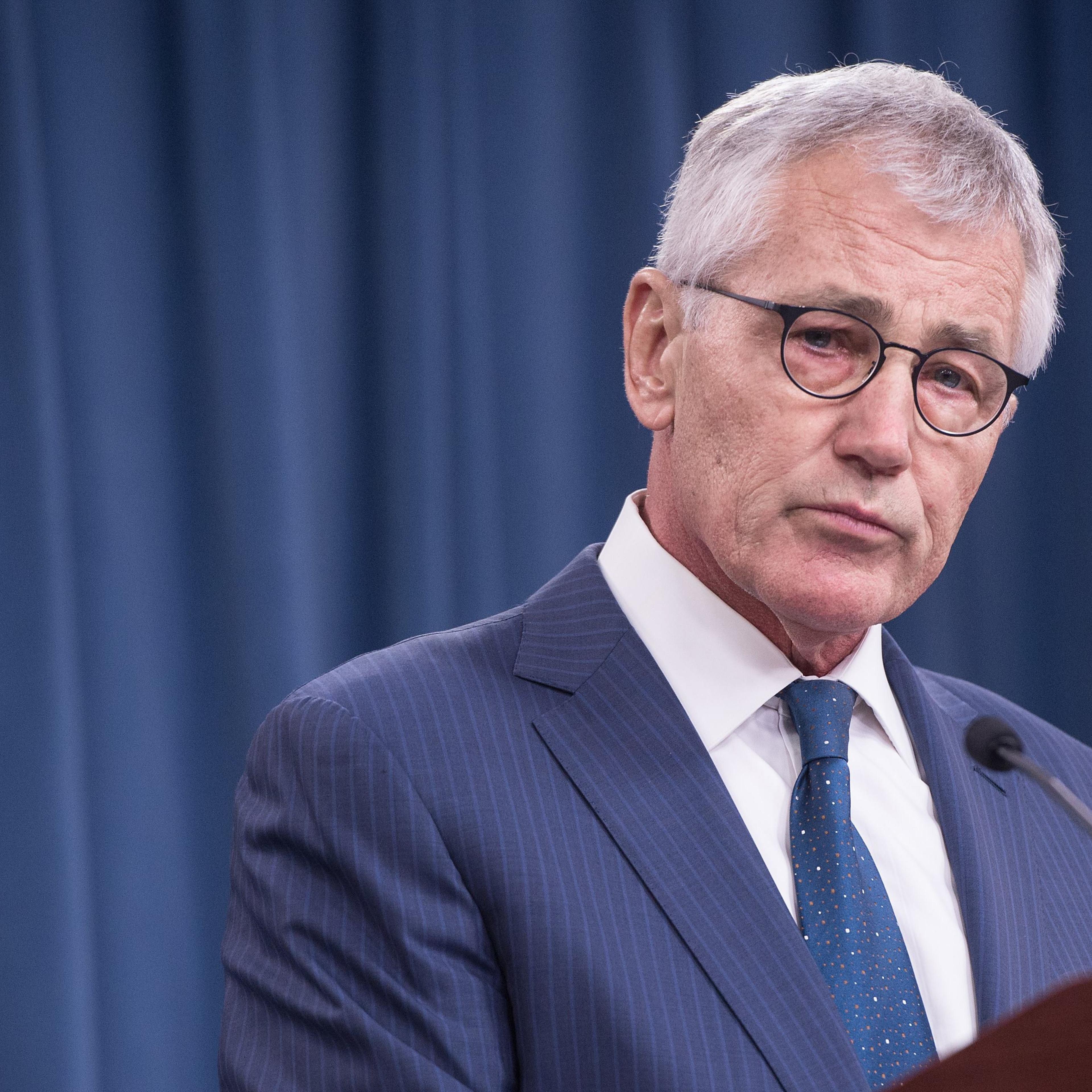 Outgoing U.S. Defense Secretary Chuck Hagel speaks to the press at the Pentagon in Washington on Jan.22, 2015.