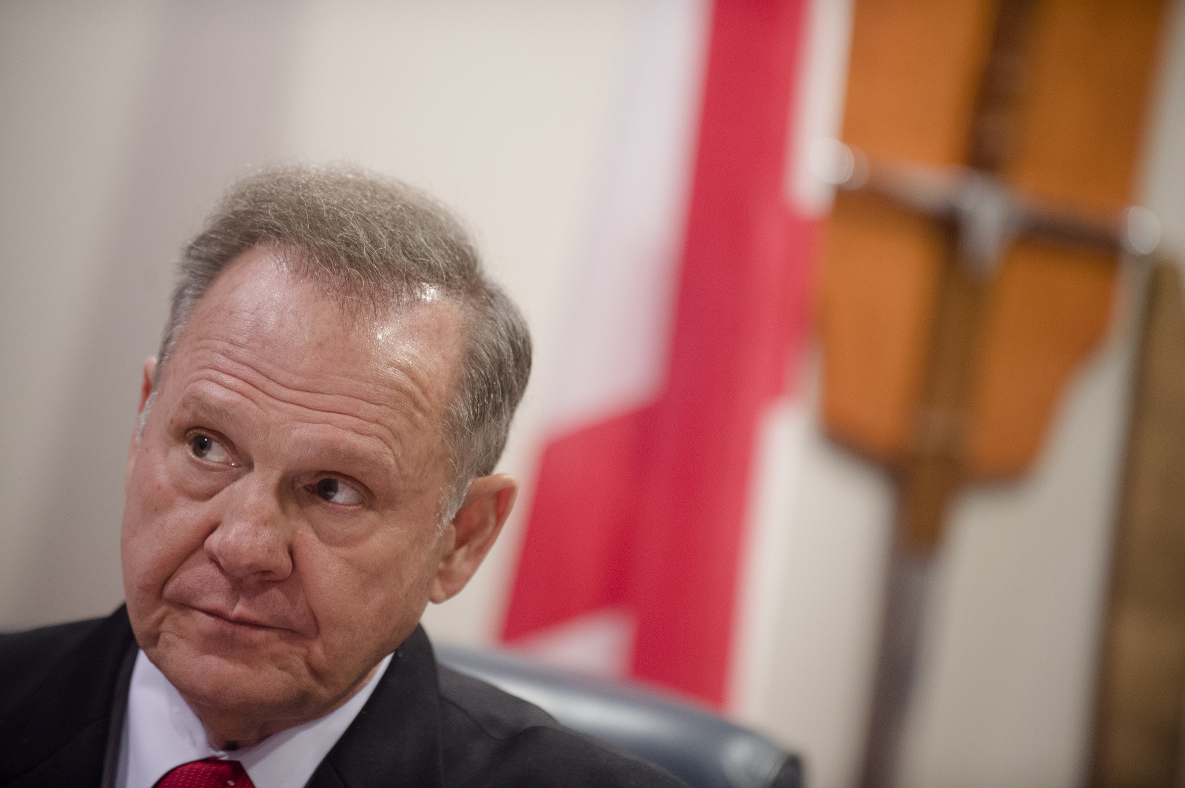 Alabama Chief Justice Roy Moore talks about his administrative order discouraging probate judges from issuing same sex marriage licenses, at the Alabama Supreme Court building in Montgomery, Ala. on Jan. 6, 2016.