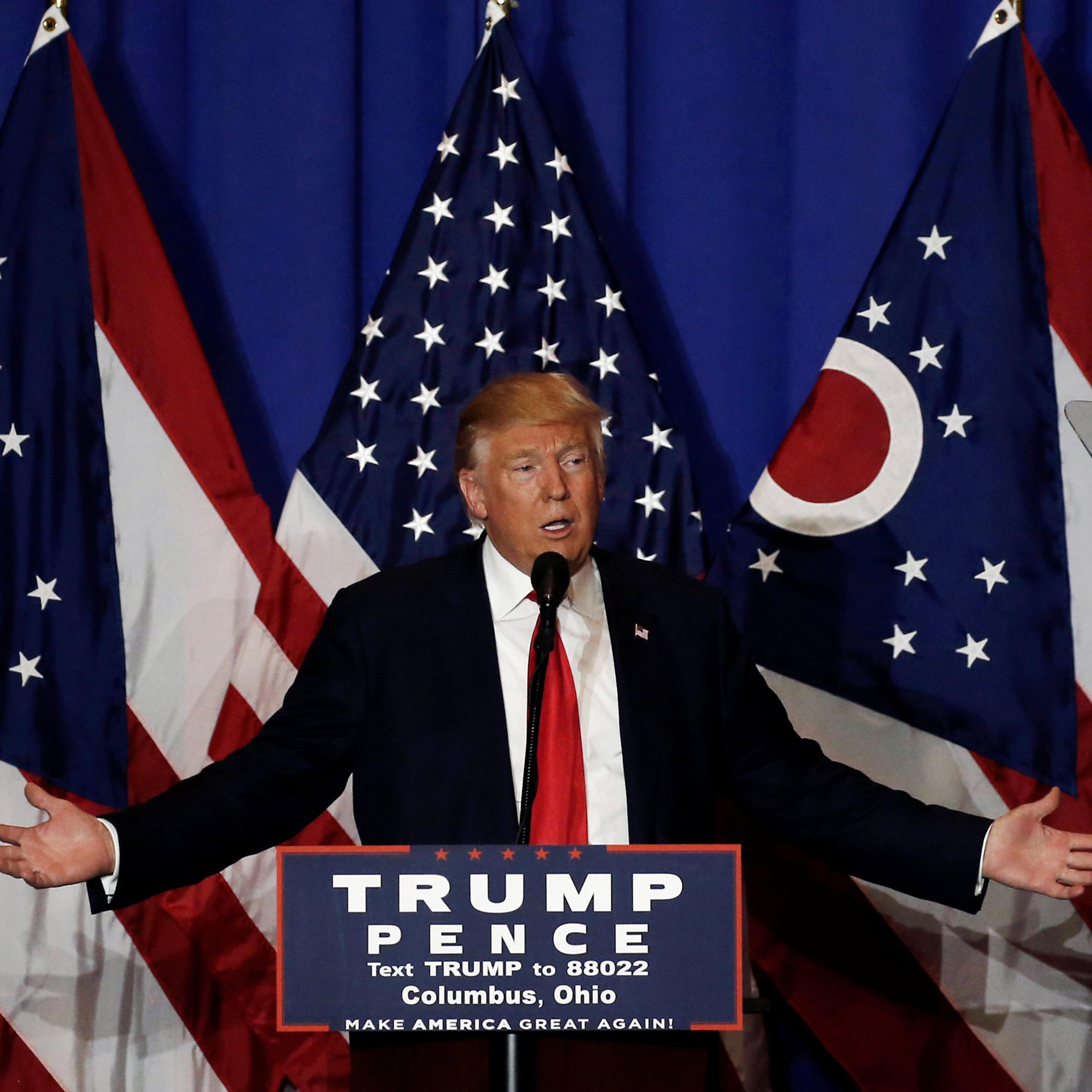 U.S. Republican presidential nominee Donald Trump speaks at a campaign event in Columbus, Ohio, U.S., October 13, 2016. REUTERS/Mike Segar