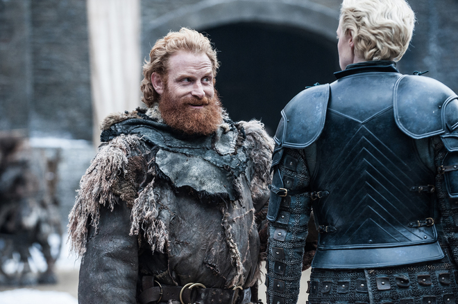 Kristofer Hivju and Gwendoline Christie in Game of Thrones