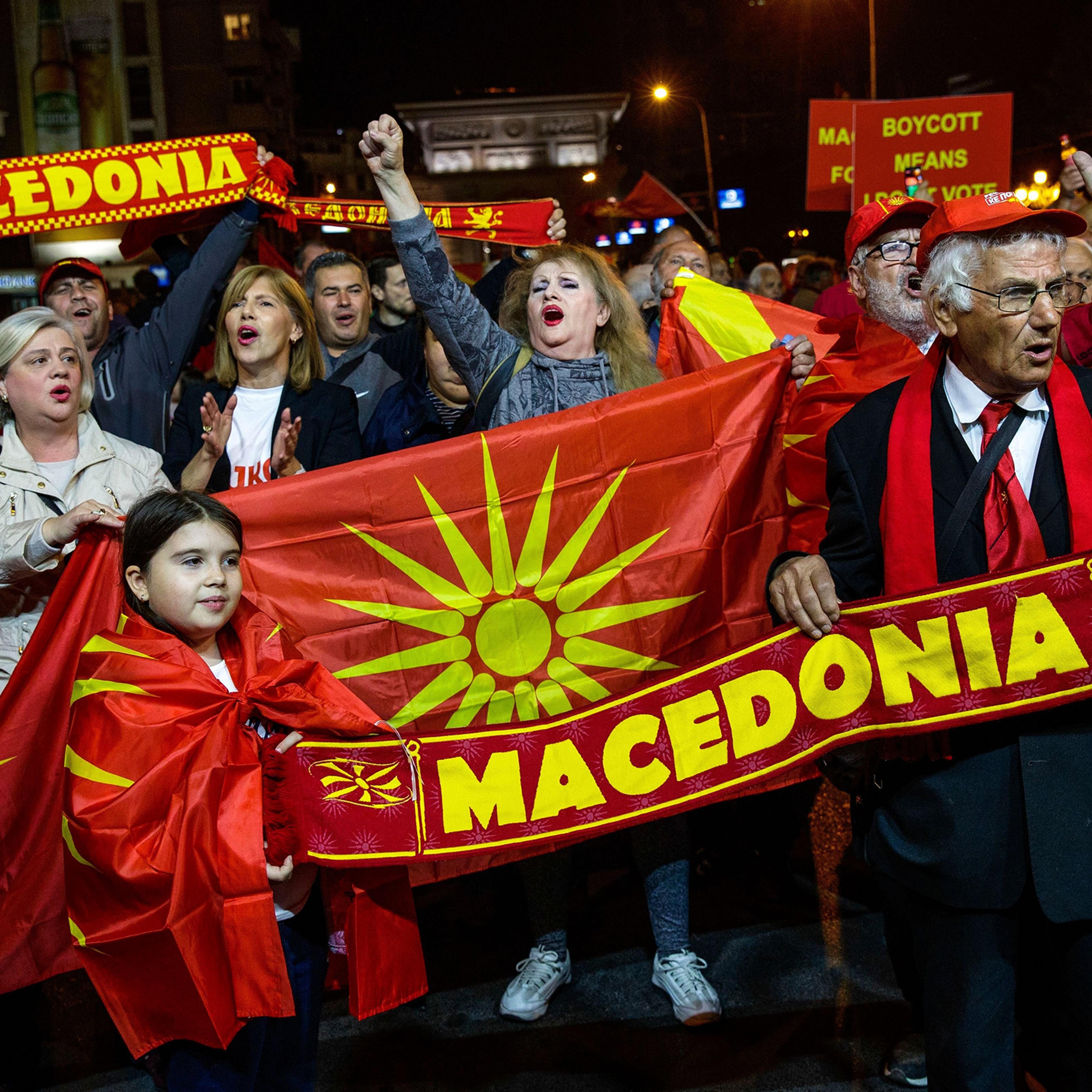 Macedonian nationalists in Skopje celebrate low turnout in the referendum on Sept. 30