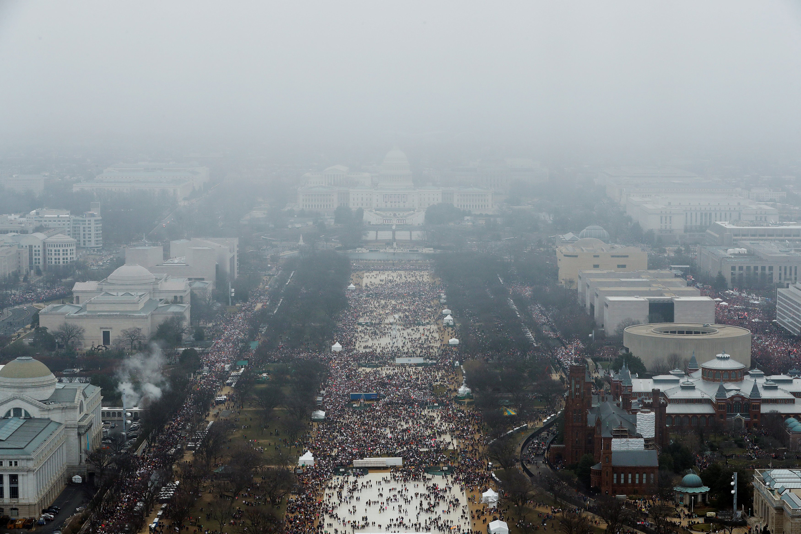 Demonstrators take part in the Women's March to protest Donald Trump's inauguration throughout the National Mall in Washington on Jan. 21, 2017.