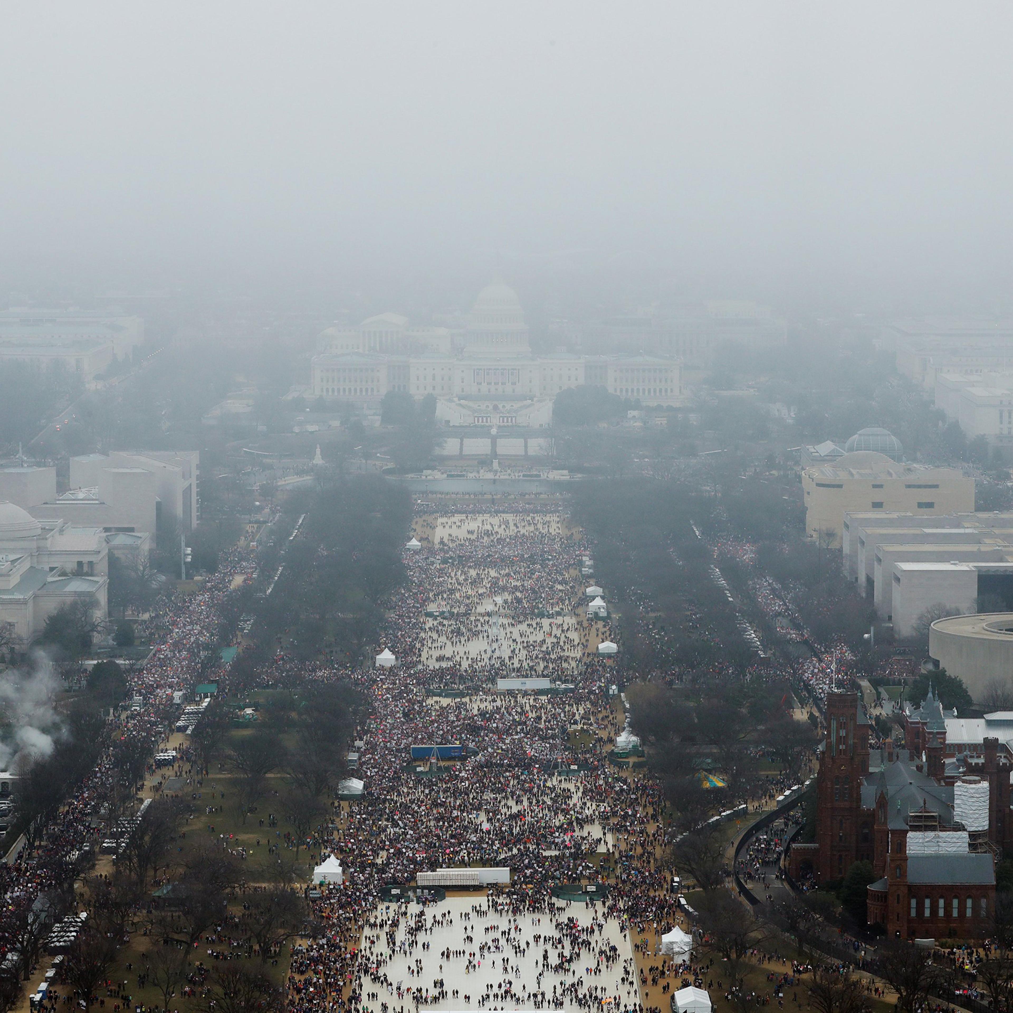 Demonstrators take part in the Women's March to protest Donald Trump's inauguration throughout the National Mall in Washington on Jan. 21, 2017.