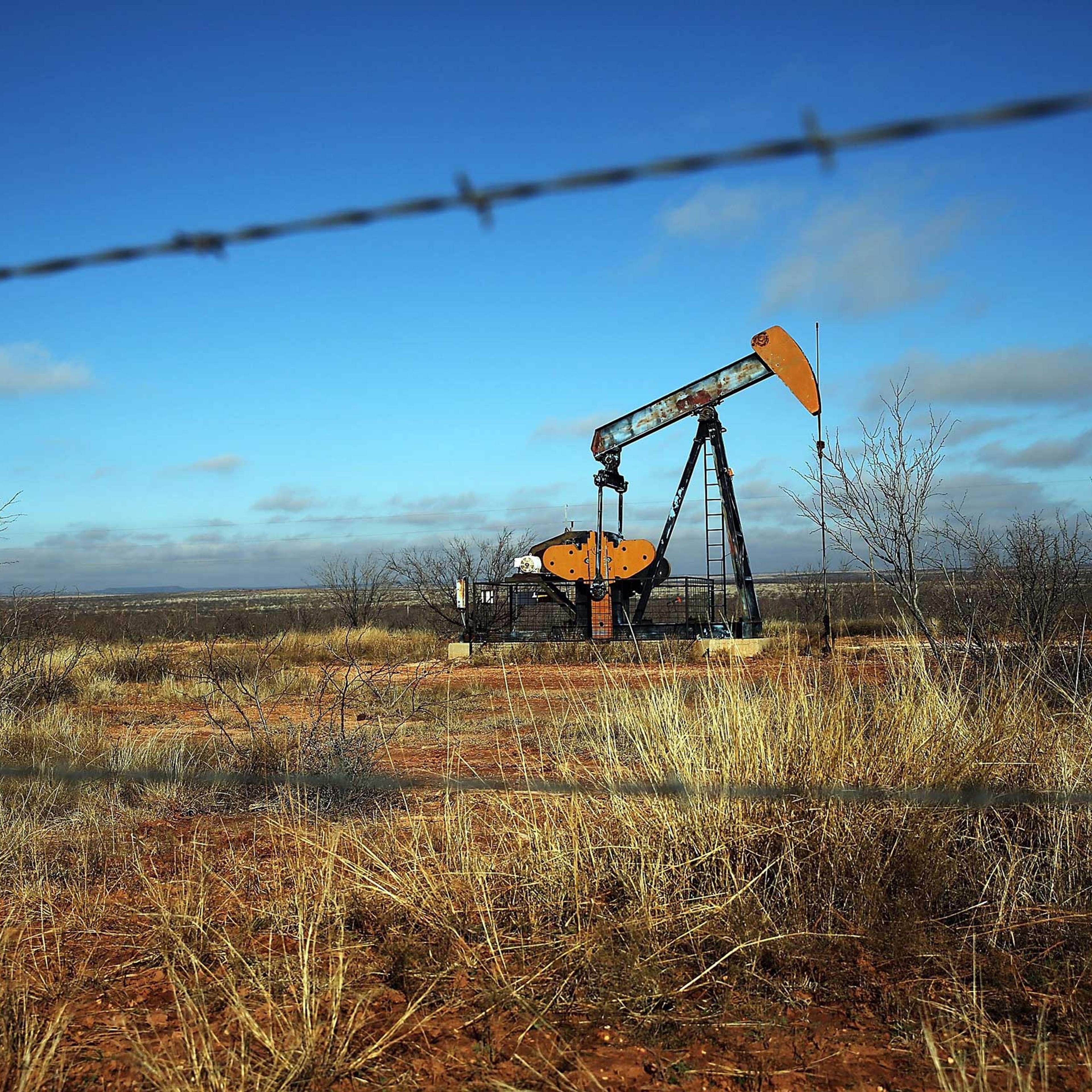 An oil pump is viewed in on Feb. 4, 2015 in Big Springs, Texas.