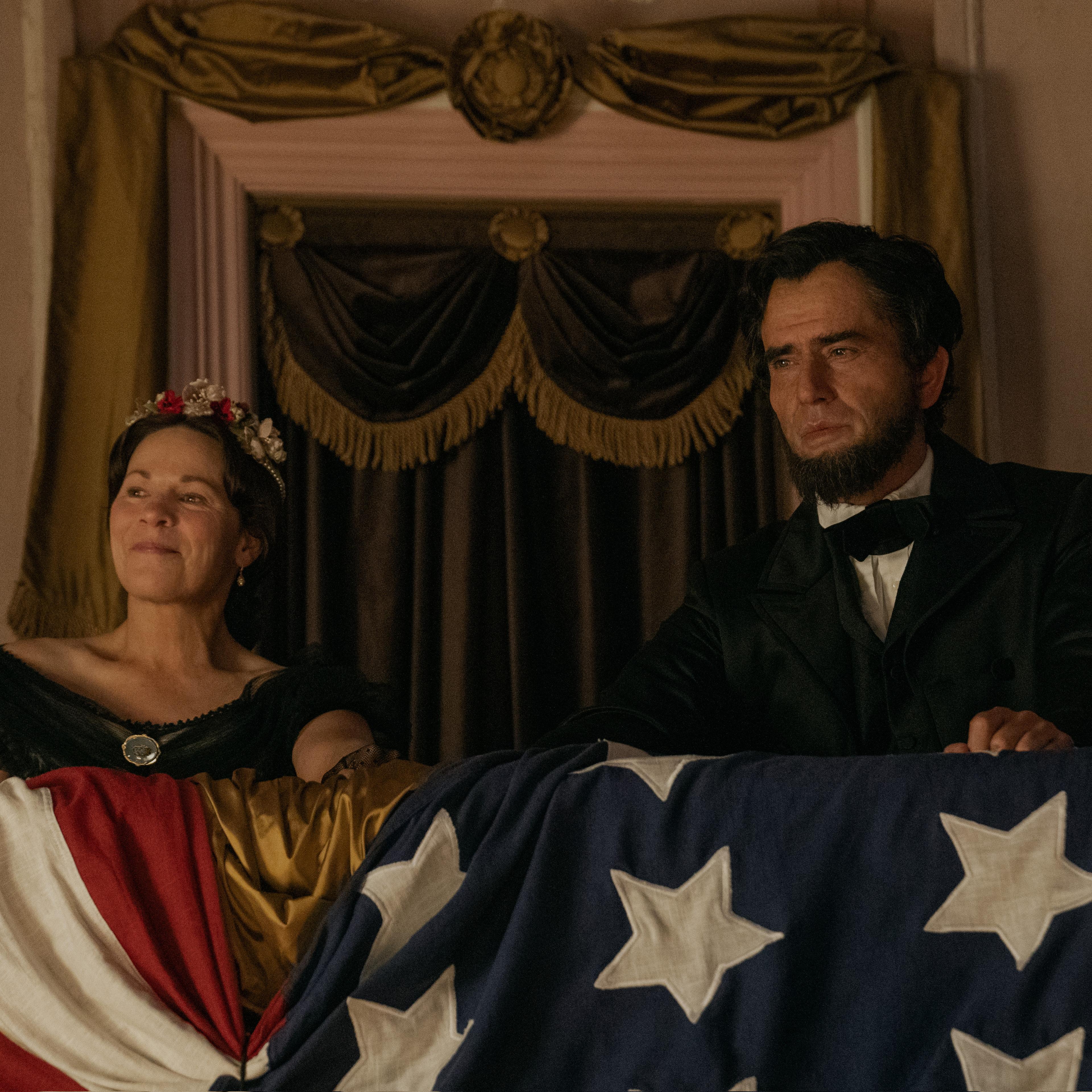 Abraham Lincoln at Ford's Theatre in the Apple TV+ show Manhunt