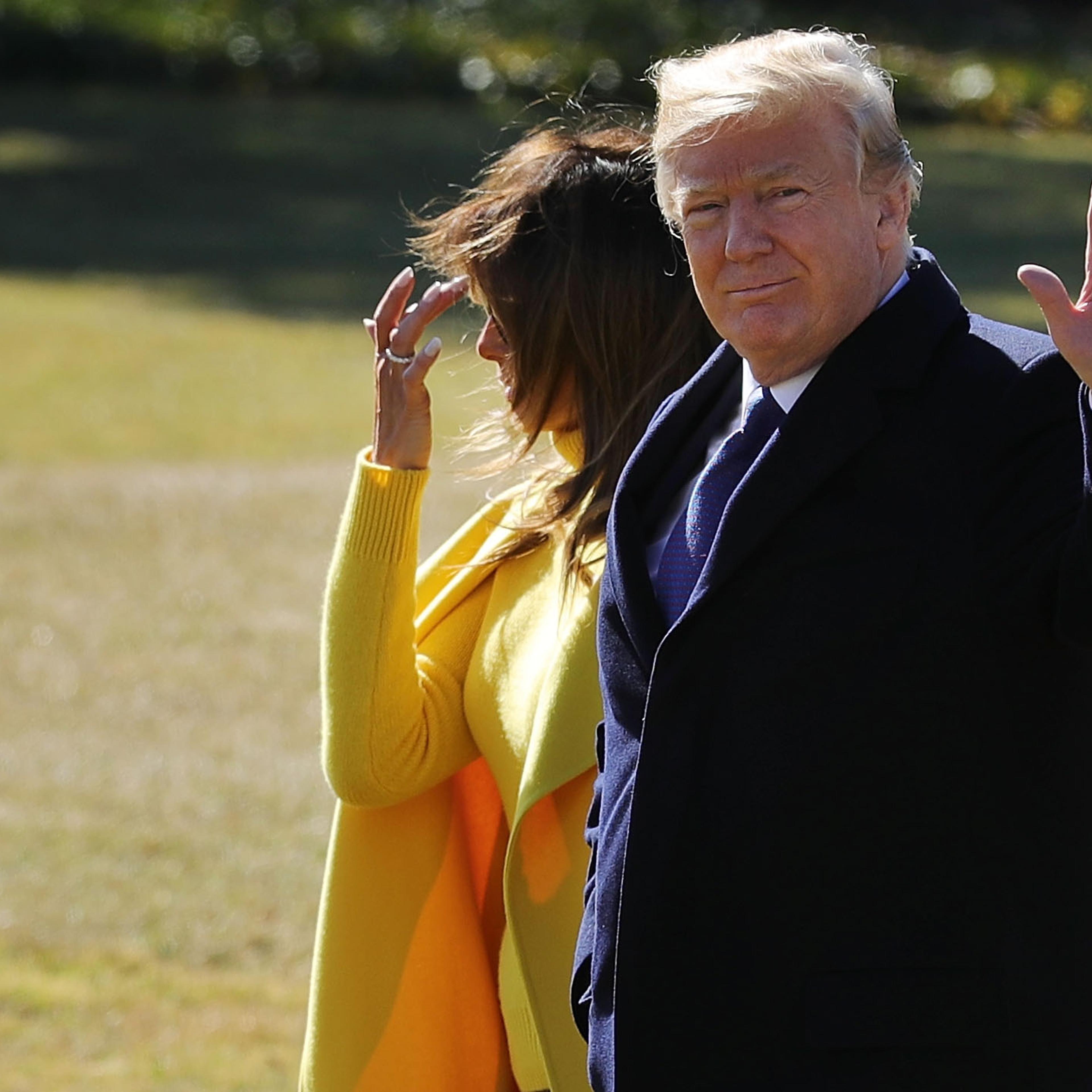 U.S. President Donald Trump (R) and first lady Melania Trump leave the White House February 5, 2018 in Washington, DC.