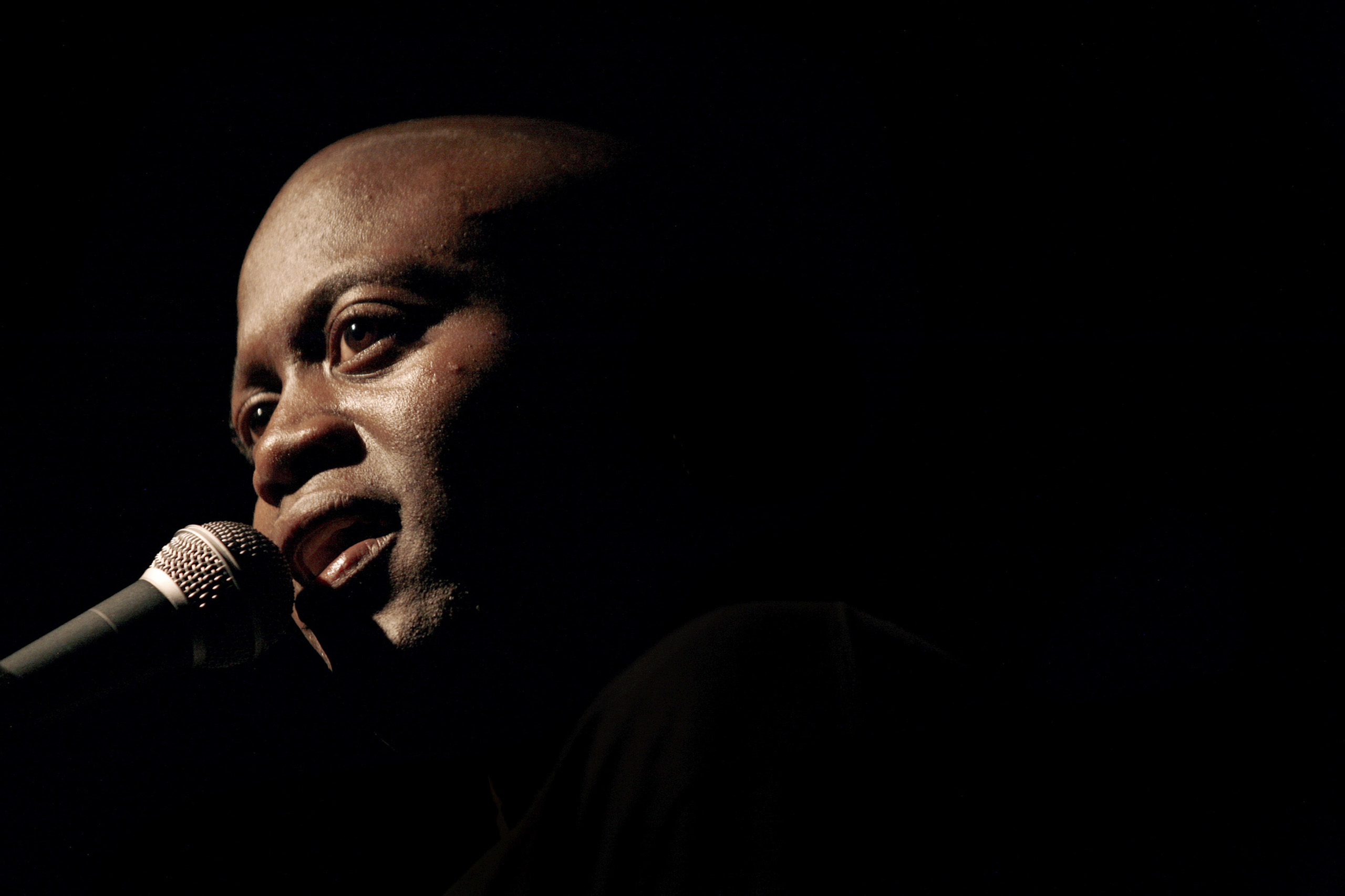 Jersey Boys cast member Tituss Burgess performs Gnarls Barkley's "Crazy" during the 14th Annual Rockers on Broadway fundraiser concert at The Cutting Room in New York City July 10, 2006.