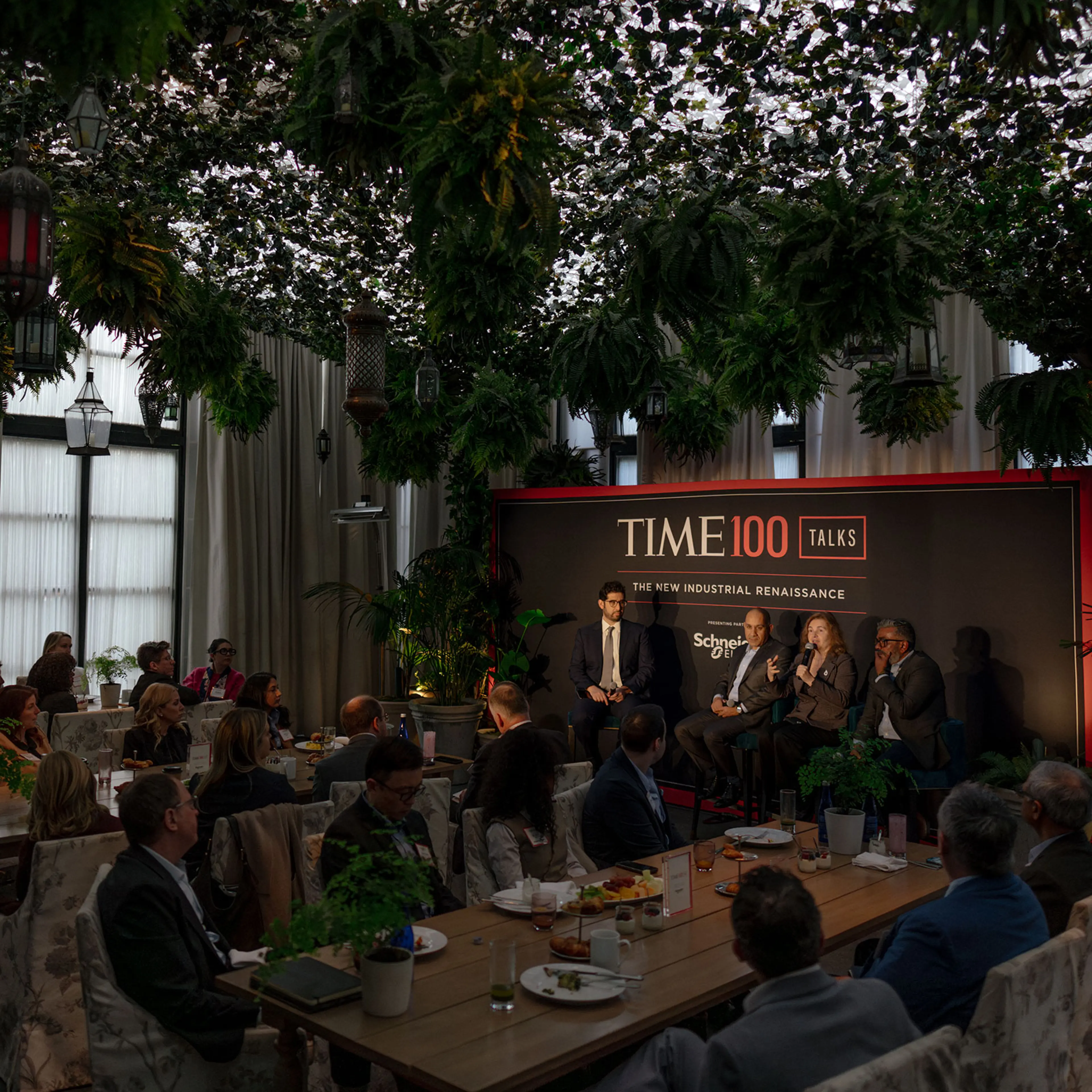 Editor-in-Chief of TIME Sam Jacobs leads a panel with Aamir Paul, Daniela Rus, and Sriram Krishnasamy