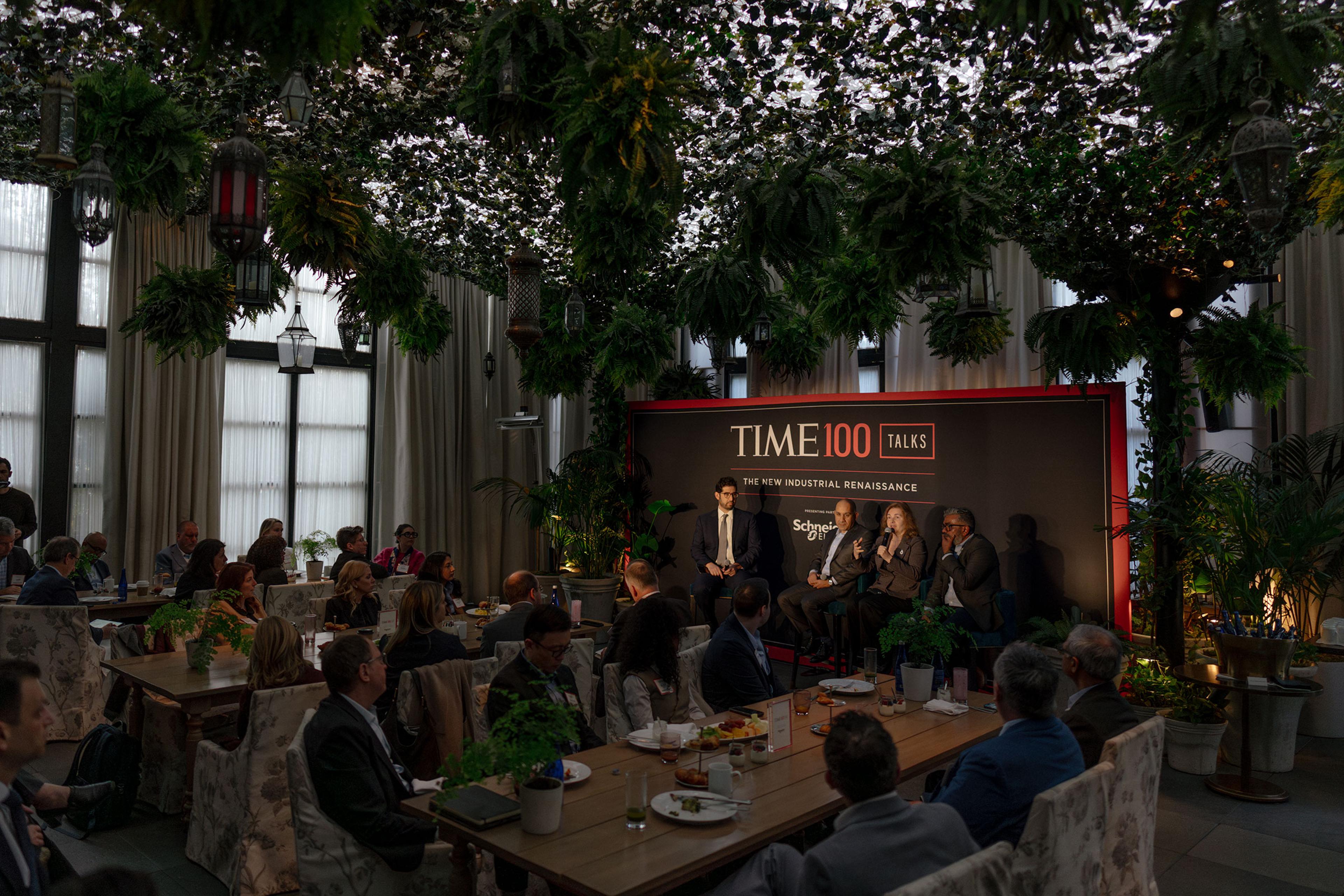 Editor-in-Chief of TIME Sam Jacobs leads a panel with Aamir Paul, Daniela Rus, and Sriram Krishnasamy