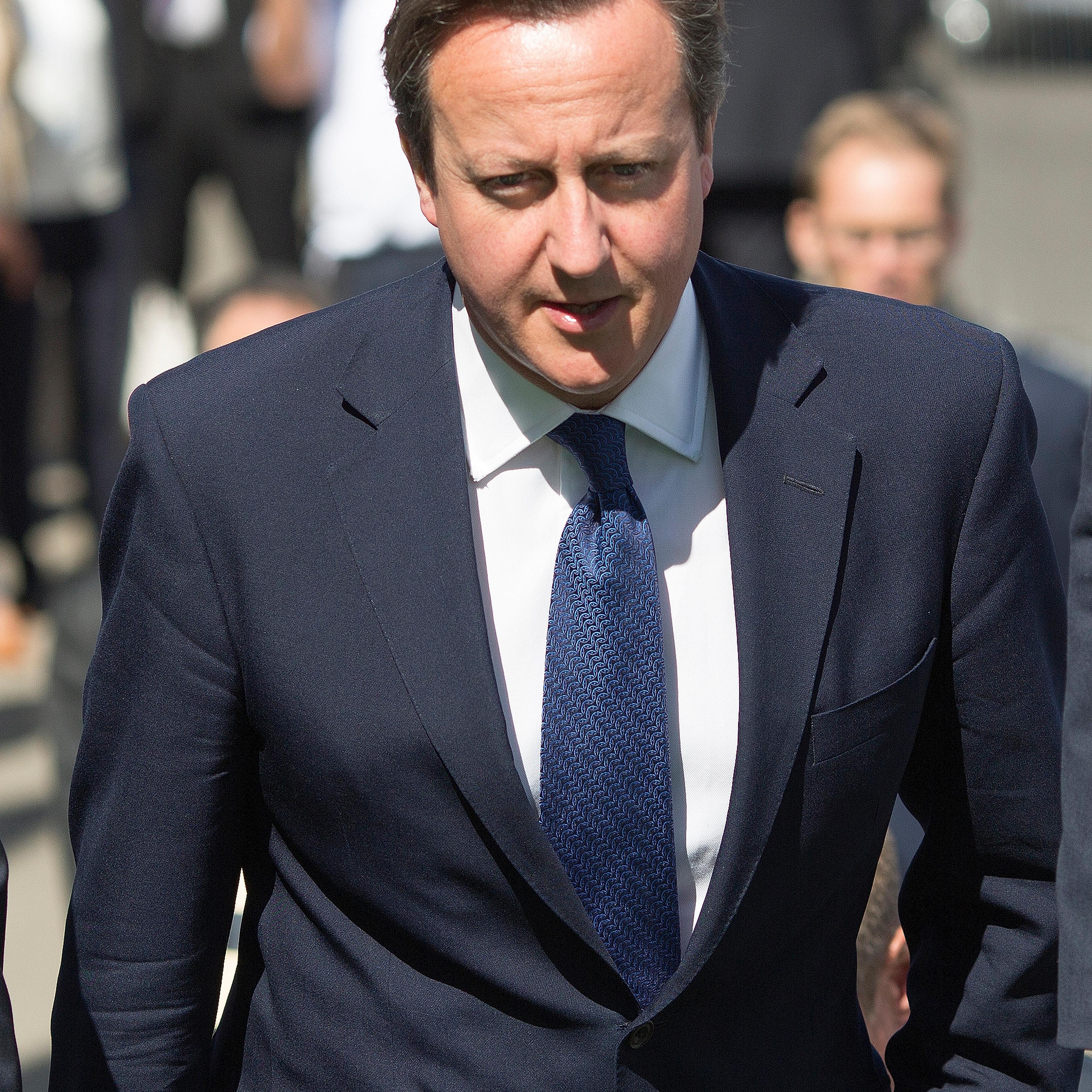 Britain's Prime Minister Cameron arrives to officially open the 2014 Farnborough International Airshow in Farnborough