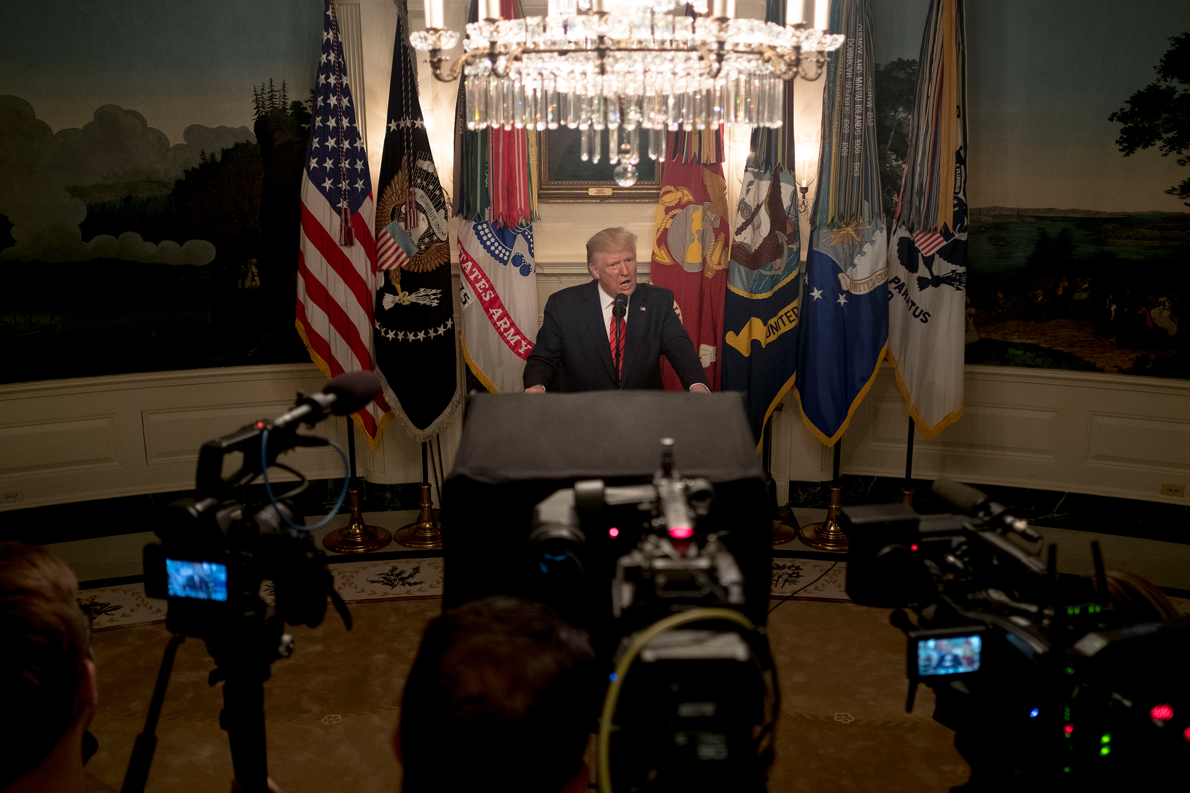 President Donald Trump announces the death of ISIS leader Abu Bakr al-Baghdadi, in a raid by American special operations forces in Syria, in remarks at the White House in Washington, D.C., on Oct. 27, 2019.