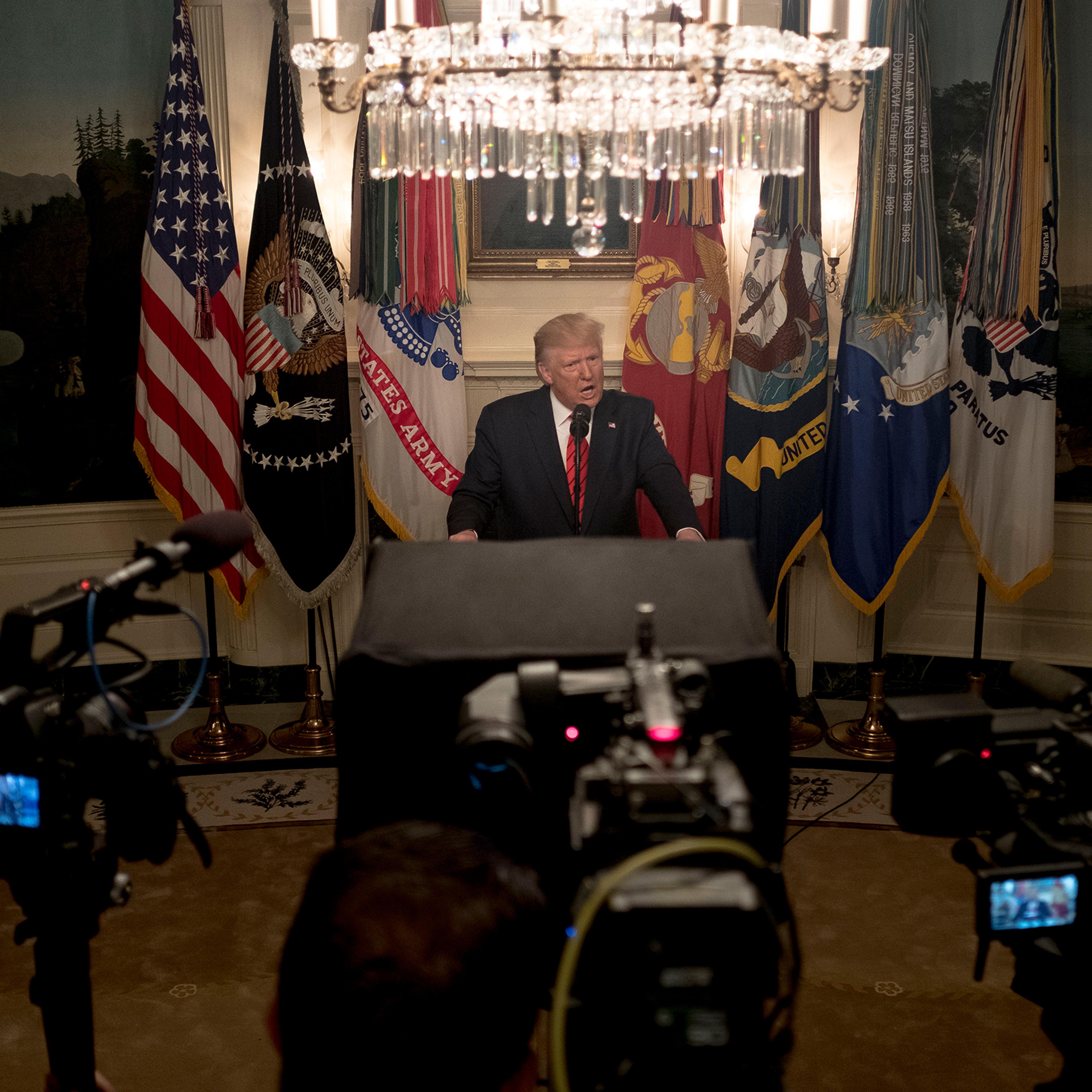 President Donald Trump announces the death of ISIS leader Abu Bakr al-Baghdadi, in a raid by American special operations forces in Syria, in remarks at the White House in Washington, D.C., on Oct. 27, 2019.