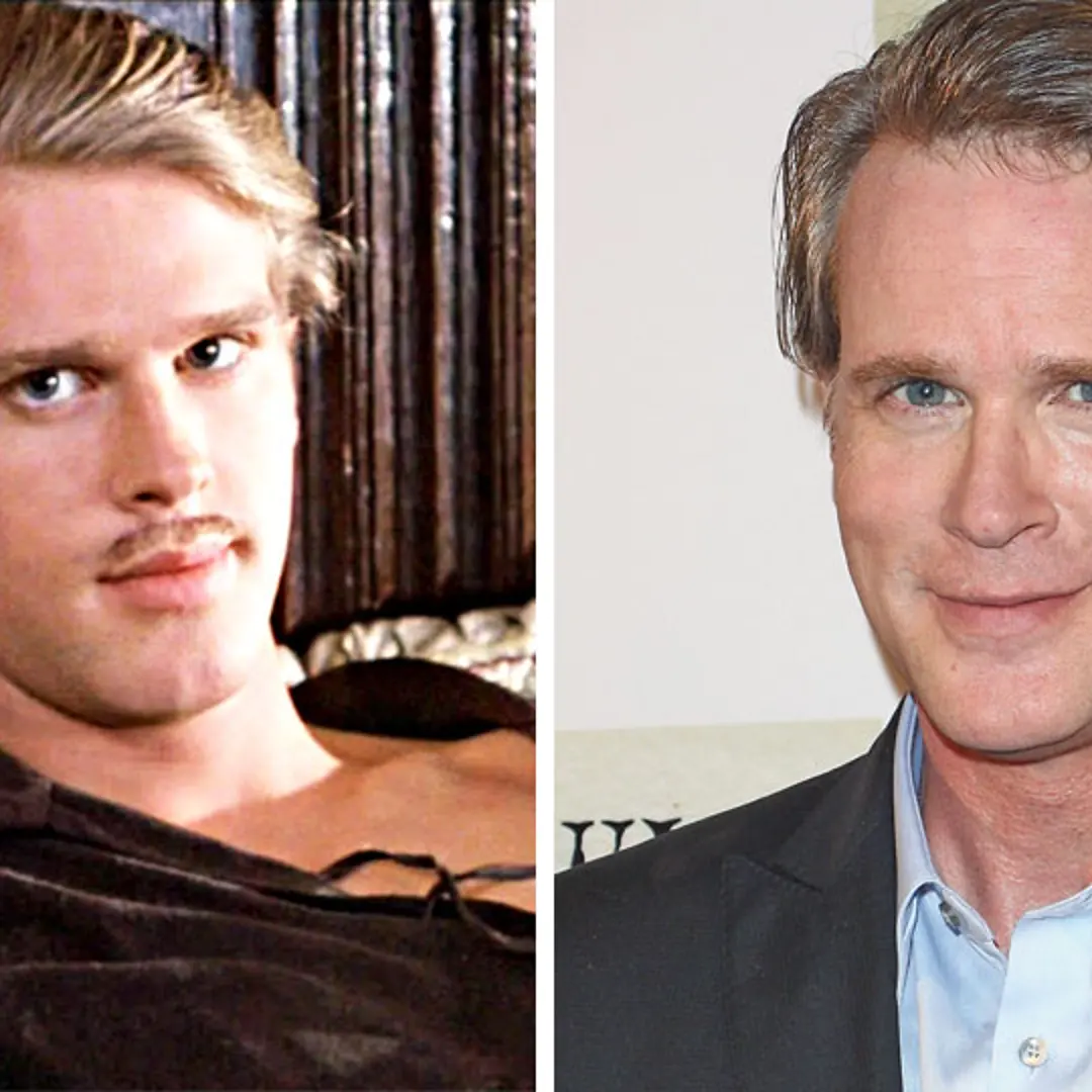 Left, Cary Elwes as Westley in The Princess Bride, 1987; At right, Cary Elwes in 2014.
