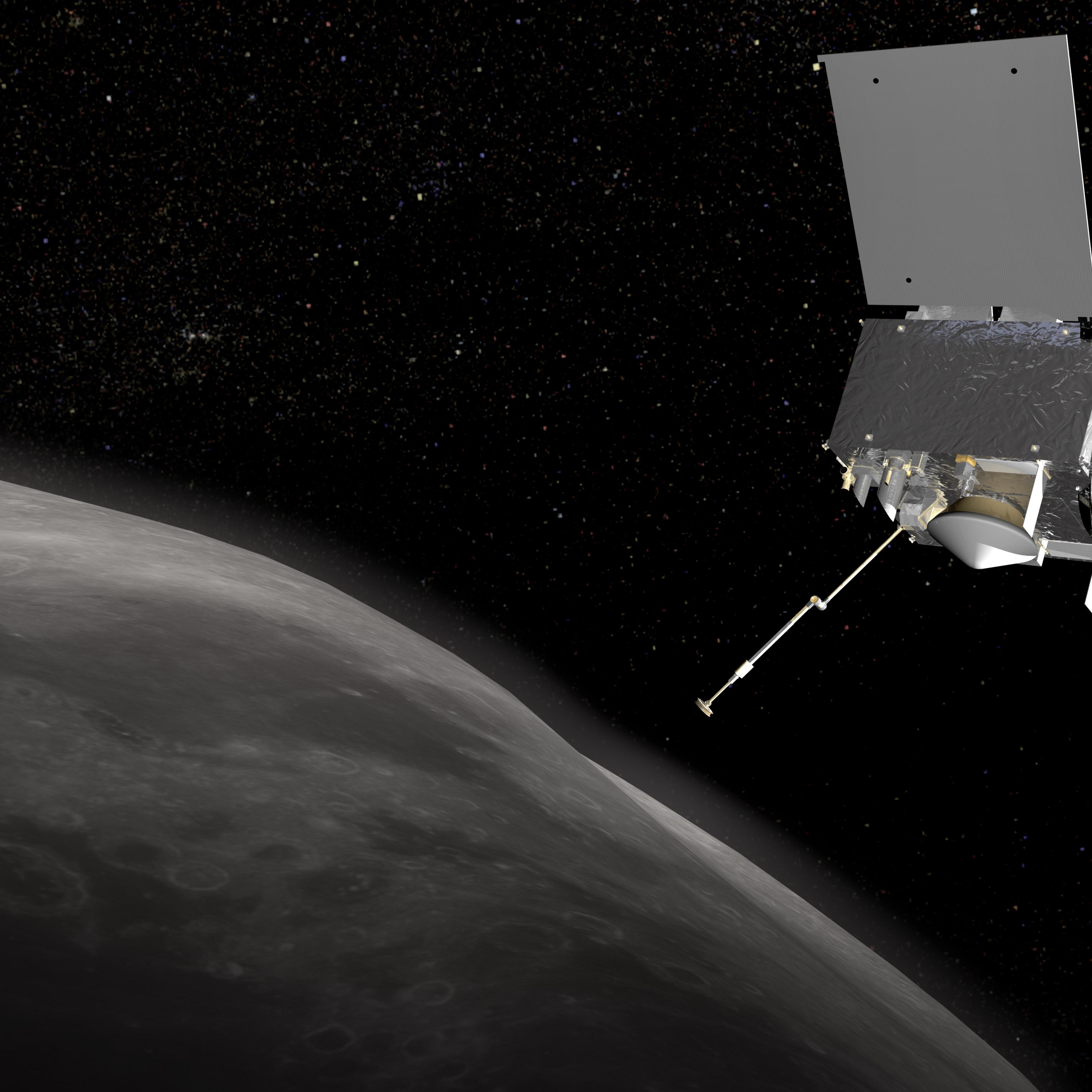 Just passing through: An artist's rendering of the OSIRIS-REx spacecraft at Bennu