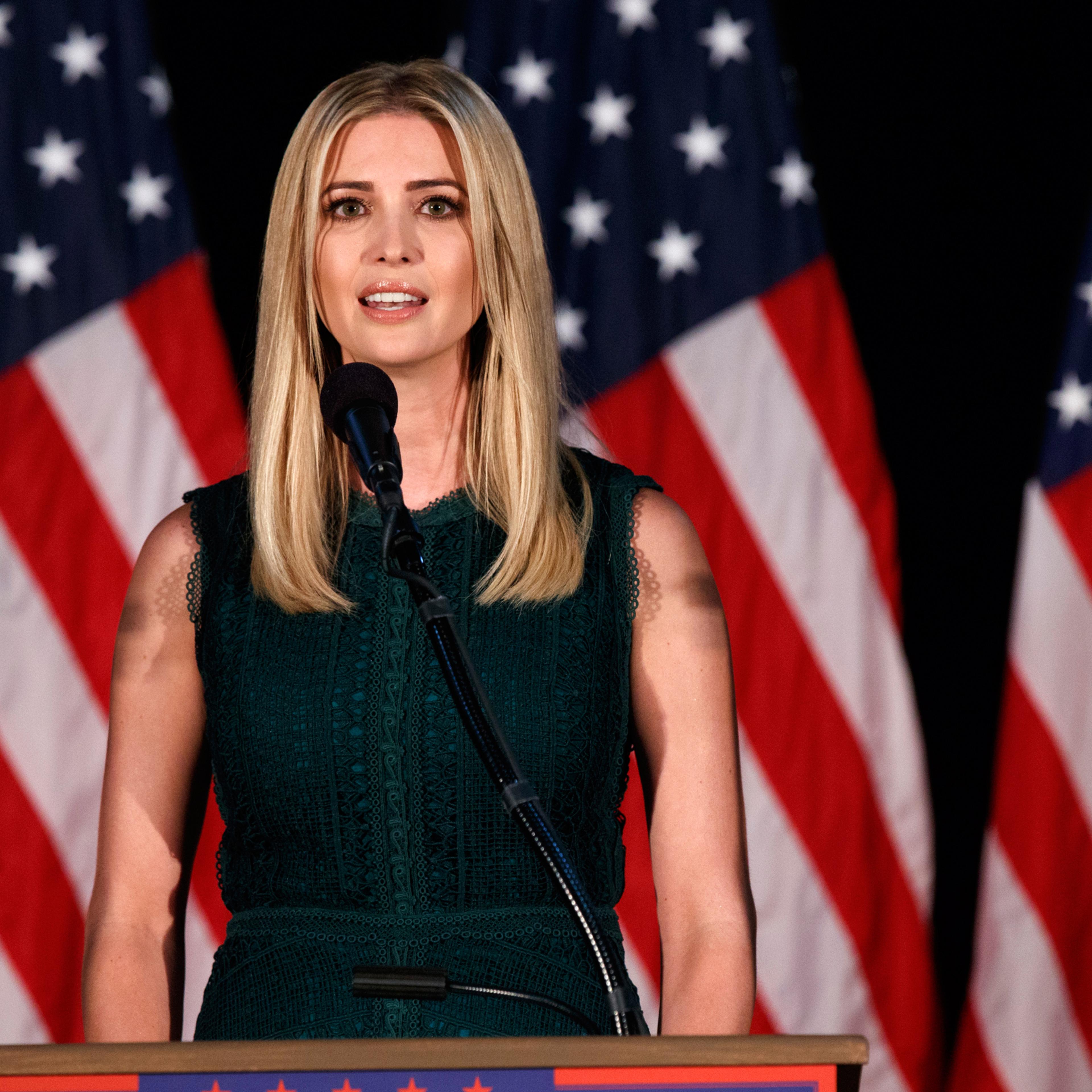 Ivanka Trump introduces her father, Republican presidential candidate Donald Trump, to deliver a policy speech on child care, Tuesday, Sept. 13, 2016, in Aston, Penn. (AP Photo/Evan Vucci)